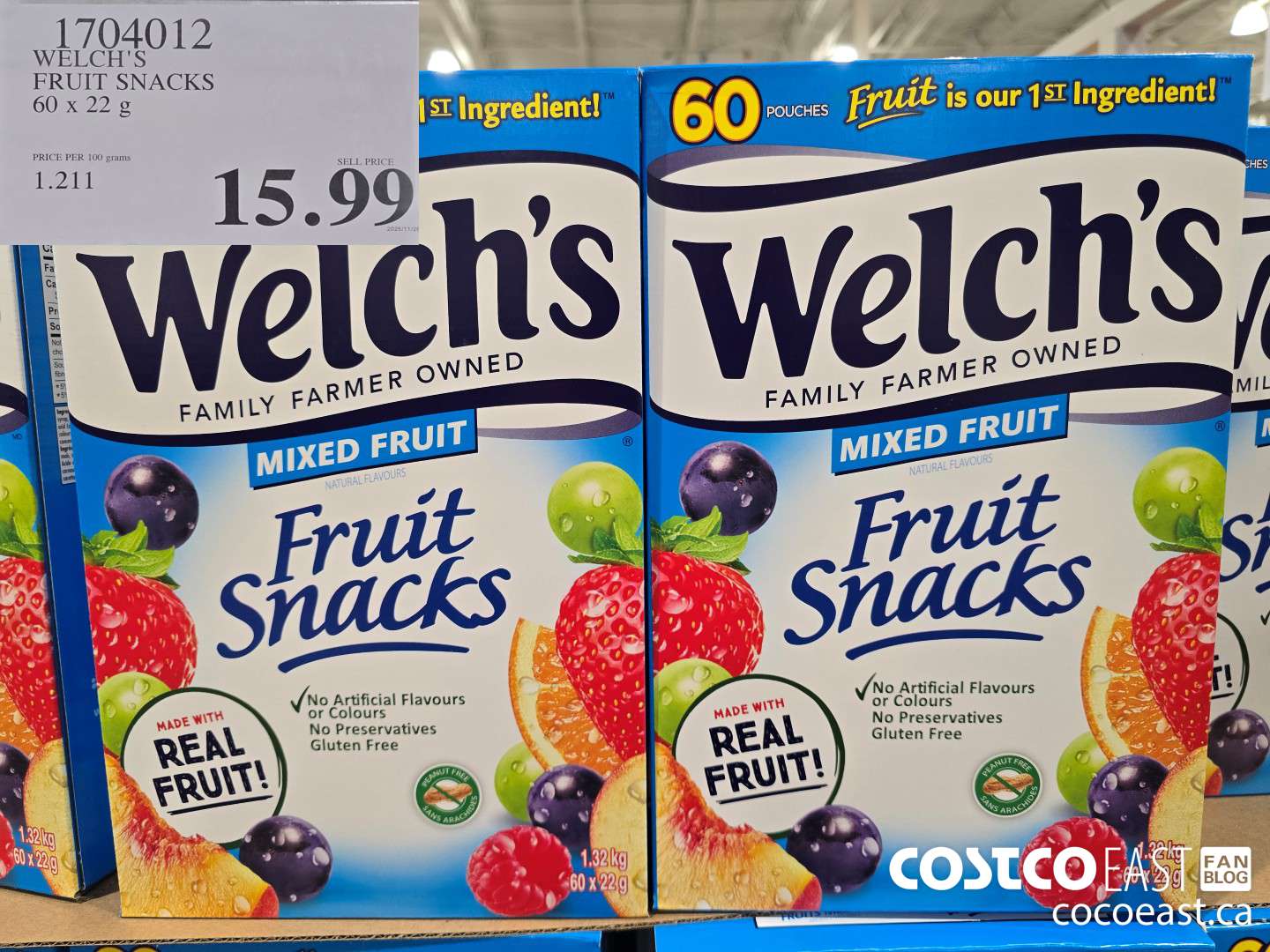 1704012 WELCH'S FRUIT SNACKS 60 X 22 G $15.99