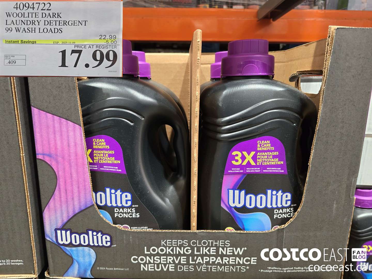 4094722 WOOLITE DARK LAUNDRY DETERGENT 99 wash loads ($5.00 INSTANT SAVINGS EXPIRES ON 2025-11-09) $17.99