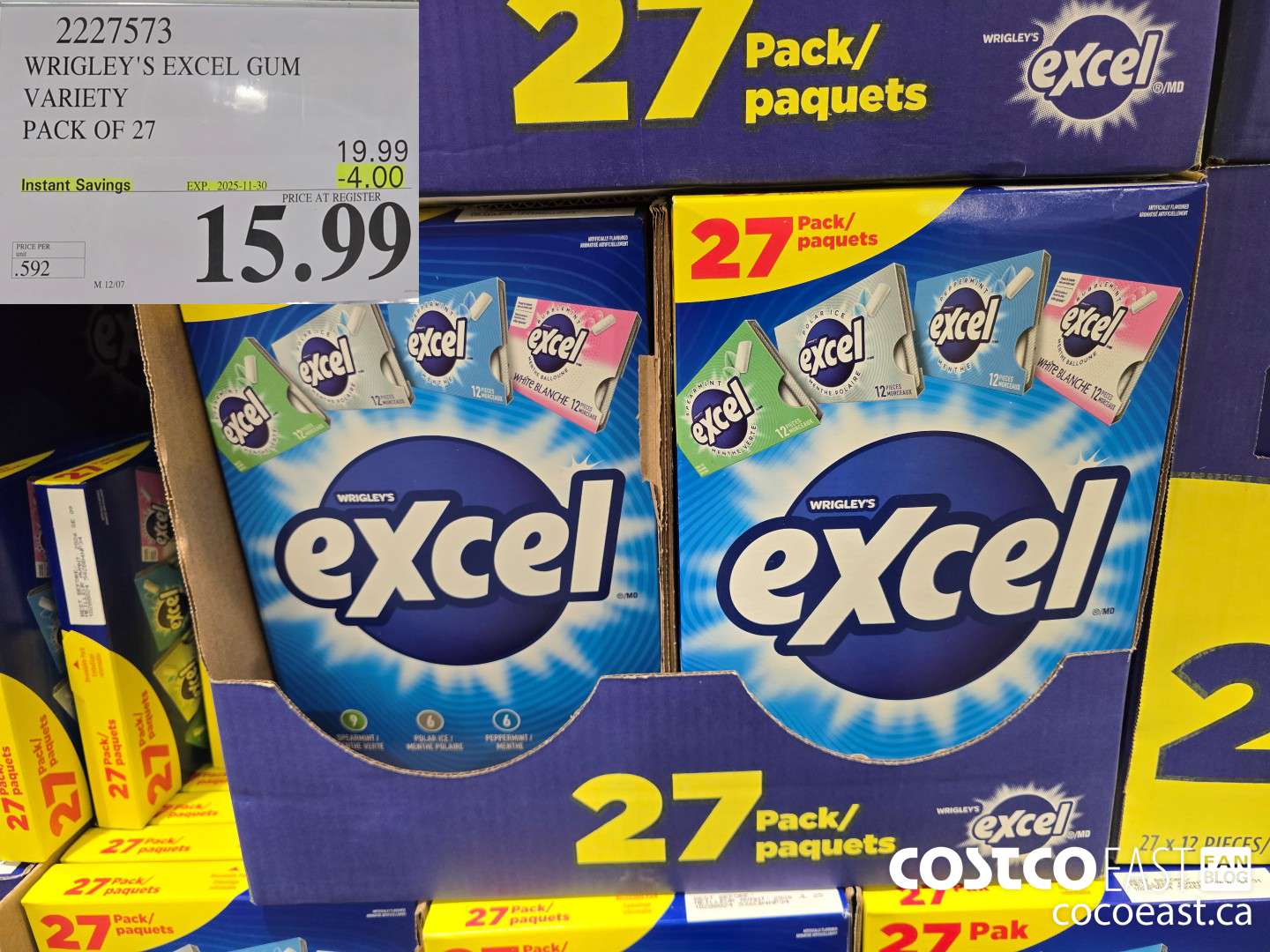 2227573 WRIGLEY'S EXCEL GUM VARIETY PACK 27 ($4.00 INSTANT SAVINGS EXPIRES ON 2025-11-30) $15.99
