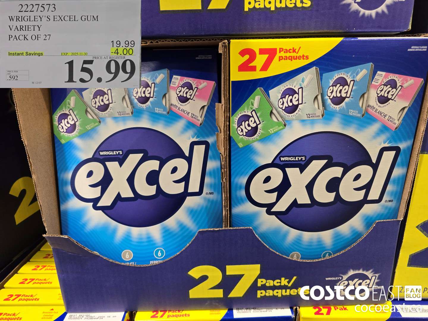 2227573 WRIGLEY'S EXCEL GUM VARIETY PACK 27 ($4.00 INSTANT SAVINGS EXPIRES ON 2025-11-30) $15.99