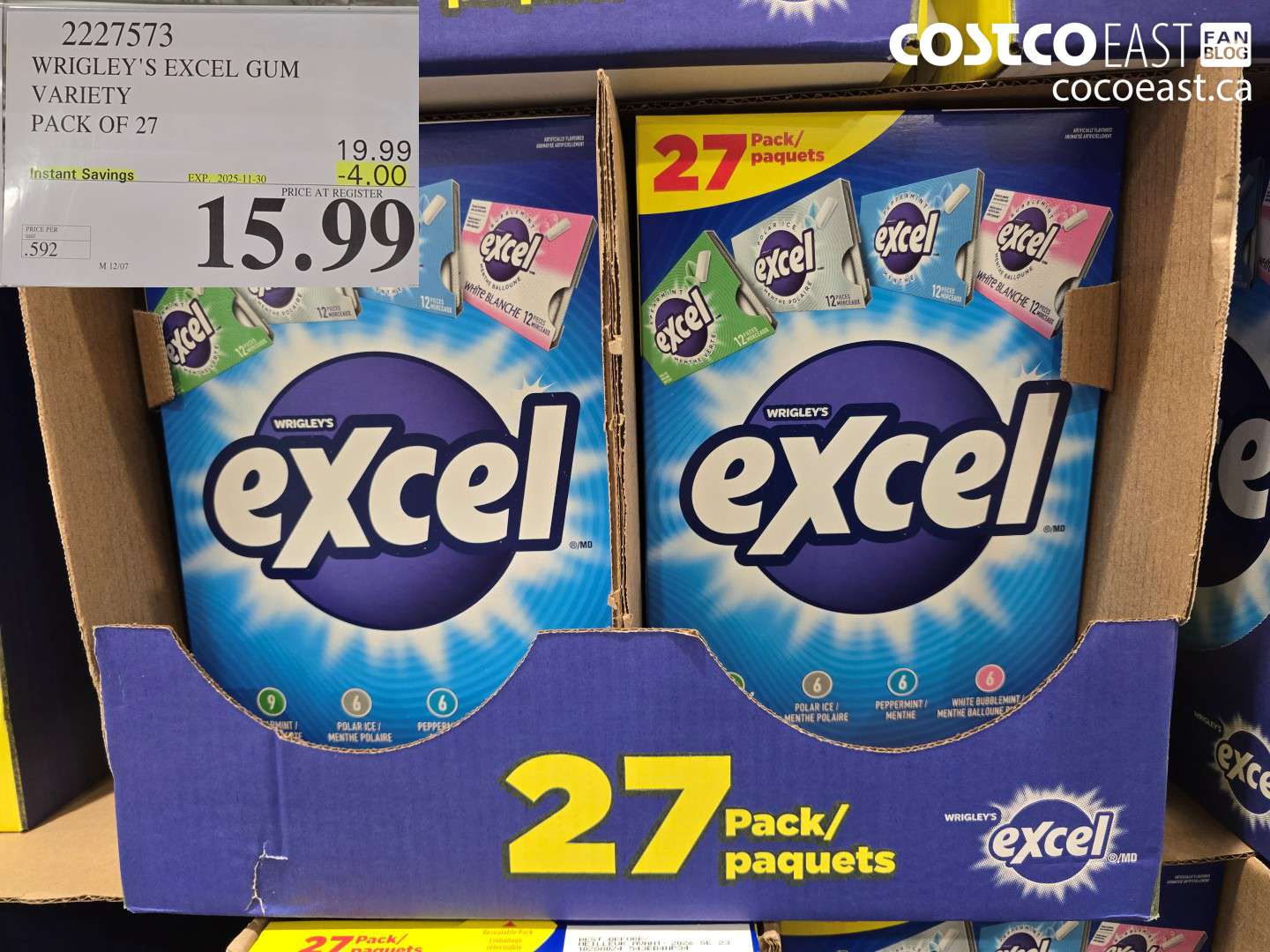 2227573 WRIGLEY'S EXCEL GUM VARIETY PACK 27 ($4.00 INSTANT SAVINGS EXPIRES ON 2025-11-30) $15.99
