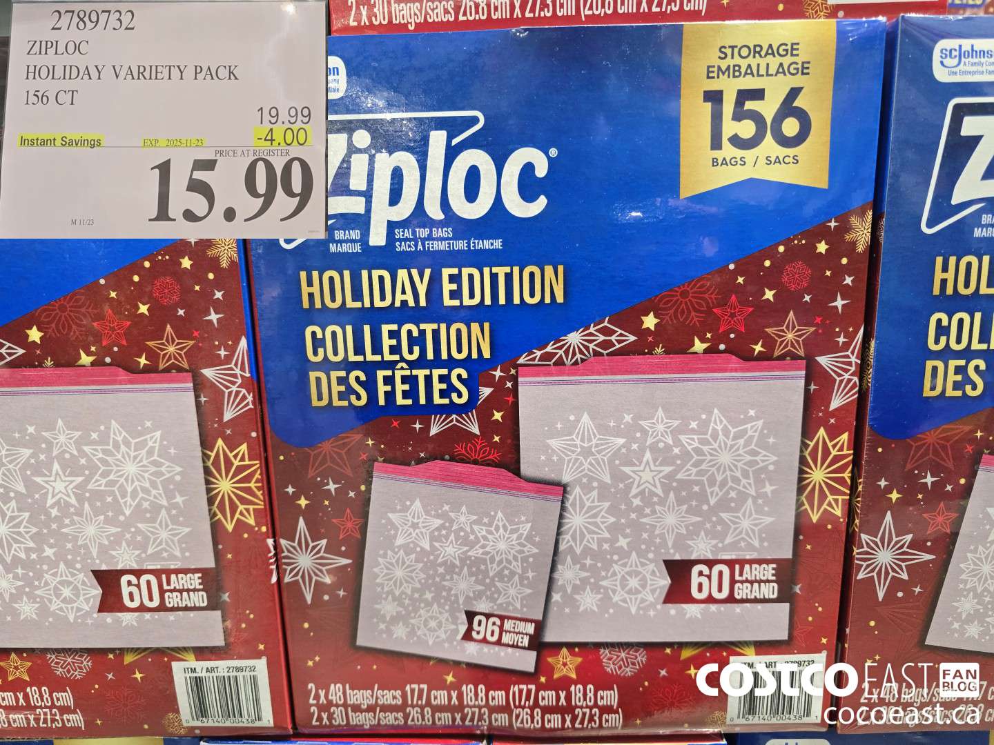 2789732 ZIPLOC HOLIDAY VARIETY PACK 156 CT ($4.00 INSTANT SAVINGS EXPIRES ON 2025-11-23) $15.99