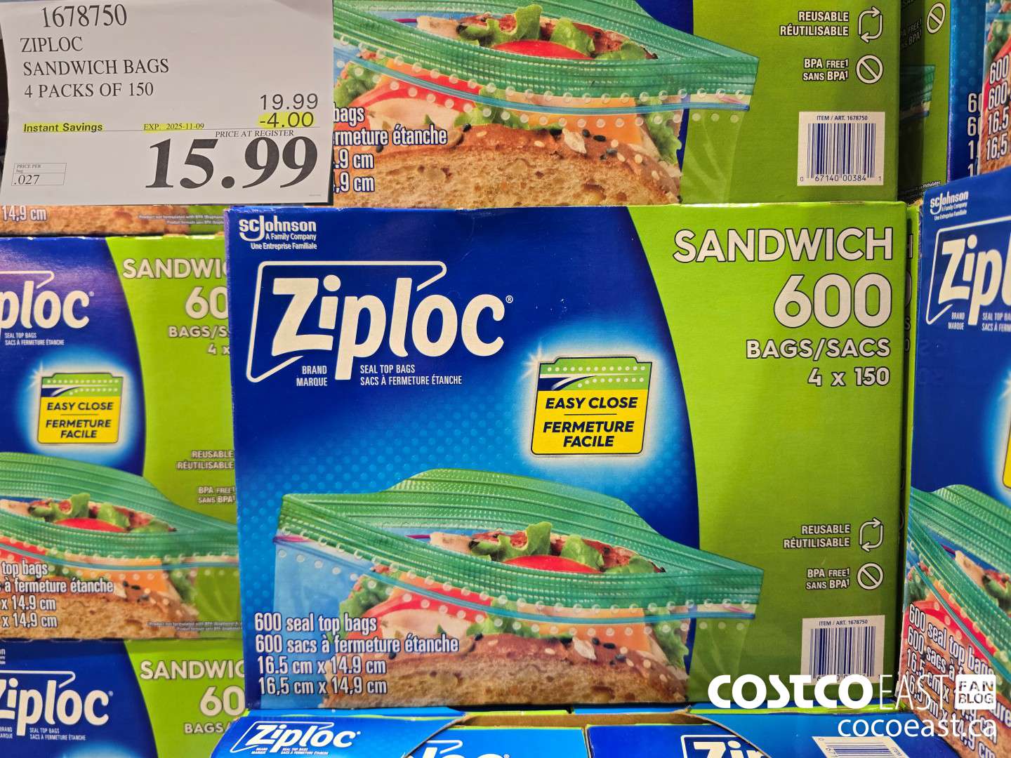 1678750 ZIPLOC SANDWICH BAGS 4 PACKS OF 150 ($4.00 INSTANT SAVINGS EXPIRES ON 2025-11-09) $15.99