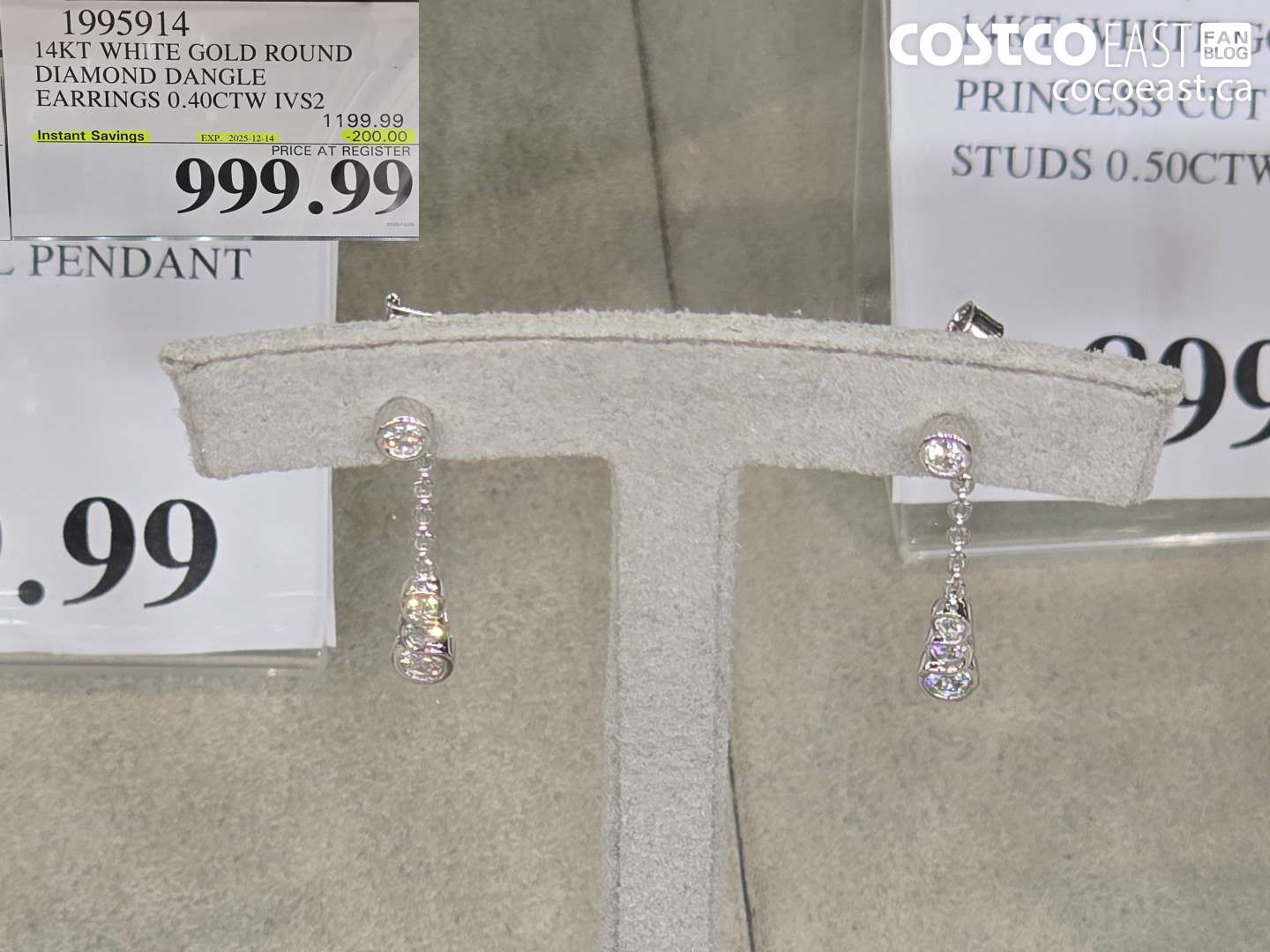 1995914 14KT WHITE GOLD ROUND DIAMOND DANGLE EARRINGS 0.40CTW IVS2 ($200.00 INSTANT SAVINGS EXPIRES ON 2025-12-14) $99.99