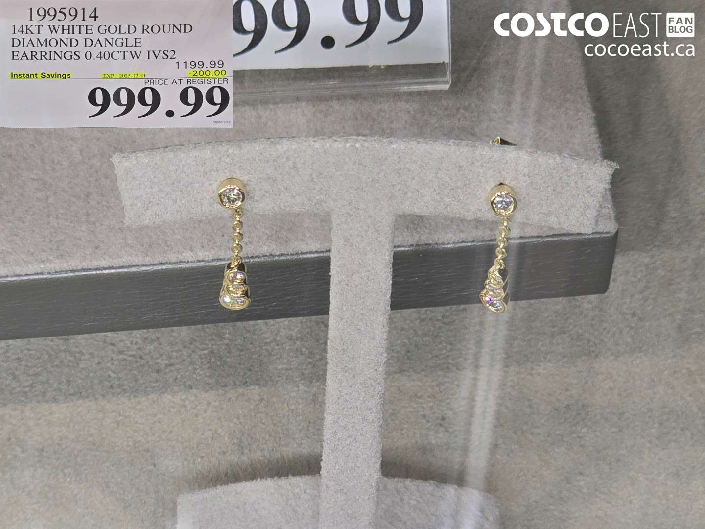1995914 14KT WHITE GOLD ROUND DIAMOND DANGLE EARRINGS 0.40CTW IVS2 ($200.00 INSTANT SAVINGS EXPIRES ON 2025-12-21) $99.99