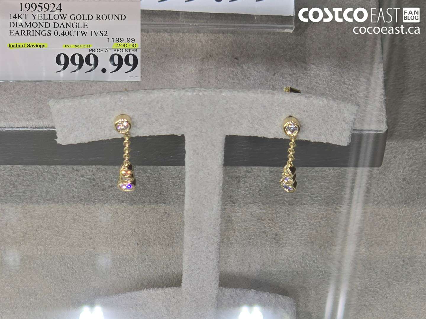 1995924 14KT YELLOW GOLD ROUND DIAMOND DANGLE EARRINGS 0.40CTW IVS2 ($200.00 INSTANT SAVINGS EXPIRES ON 2025-12-14) $999.99