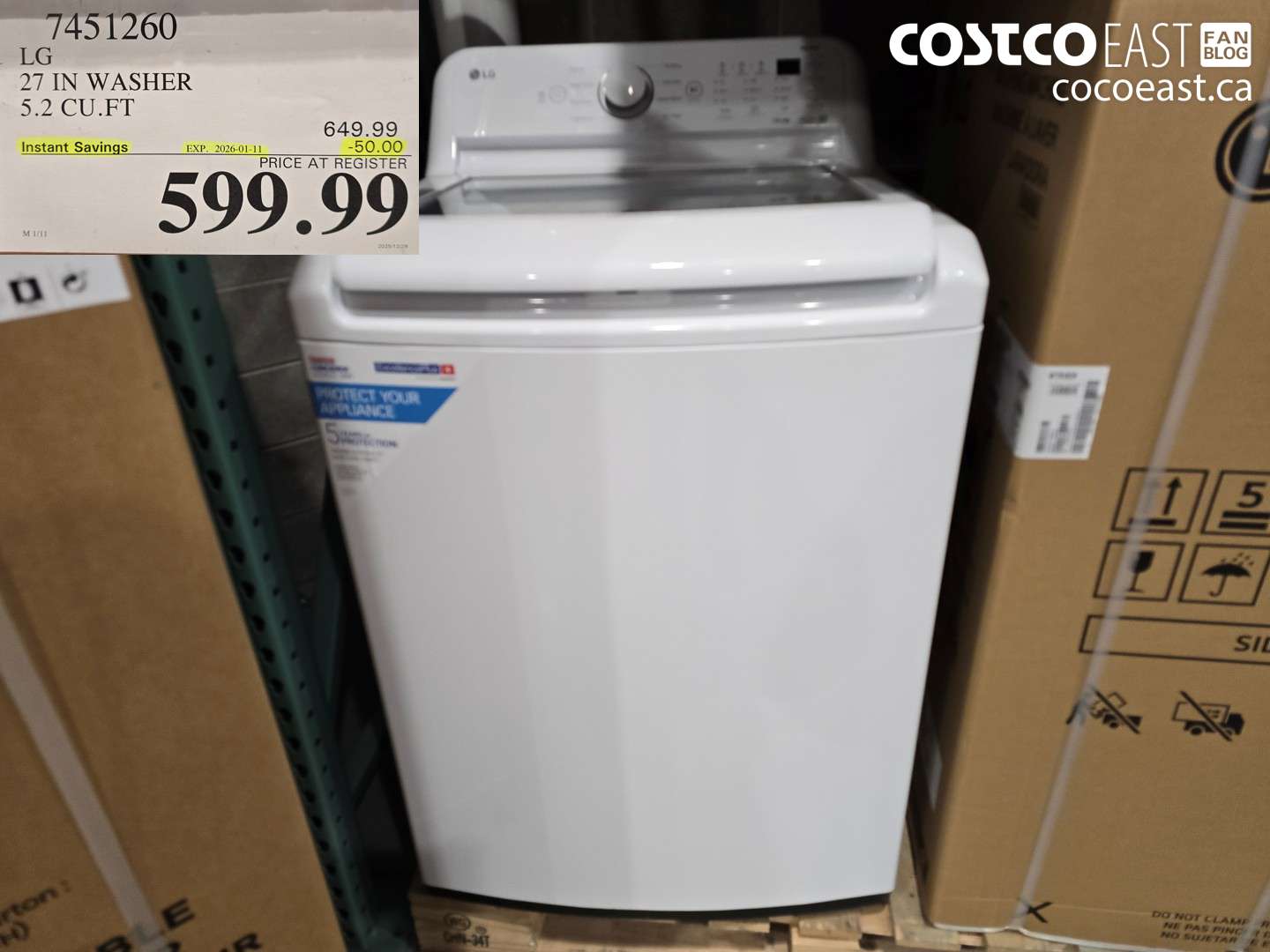 7451260 27 IN WASHER 5.2 CU.FT ($50.00 INSTANT SAVINGS EXPIRES ON 2026-01-11) $599.99