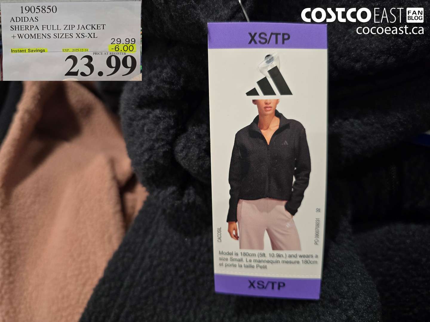 1905850 ADIDAS SHERPA FULL ZIP JACKET +WOMENS SIZES XS-XL ($6.00 INSTANT SAVINGS EXPIRES ON 2025-12-14) $23.99