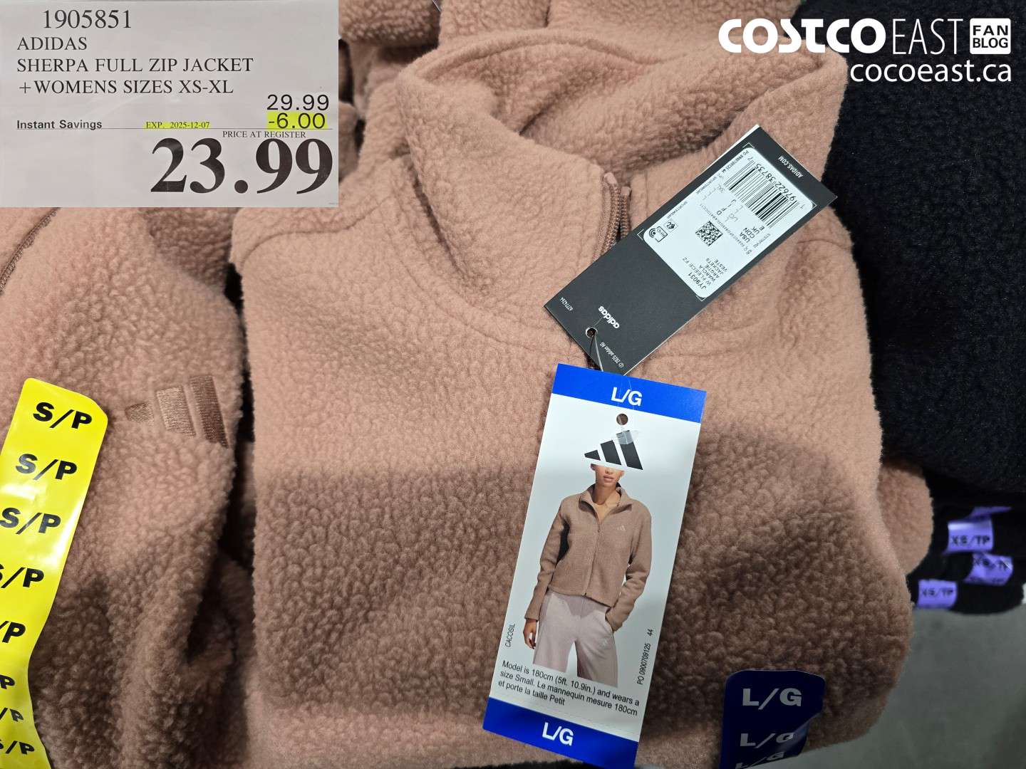 1905851 ADIDAS SHERPA FULL ZIP JACKET + WOMENS SIZES XS-XL ($6.00 INSTANT SAVINGS EXPIRES ON 2025-12-07) $23.99