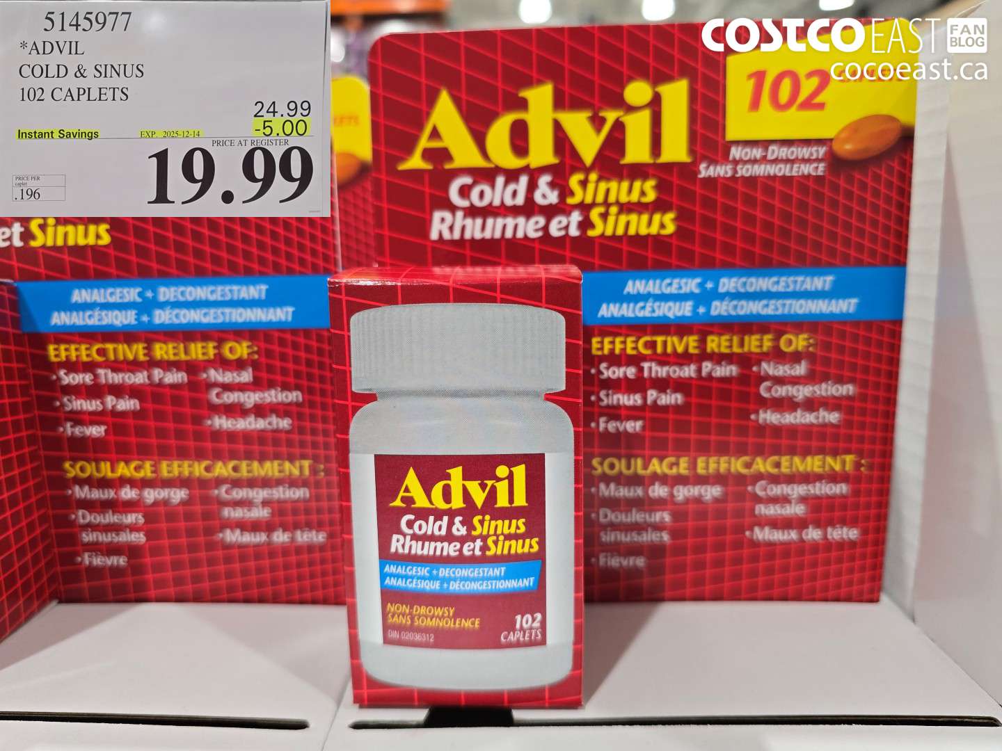 5145977 ADVIL COLD & SINUS 102 CAPLETS ($5.00 INSTANT SAVINGS EXPIRES ON 2025-12-14) $19.99