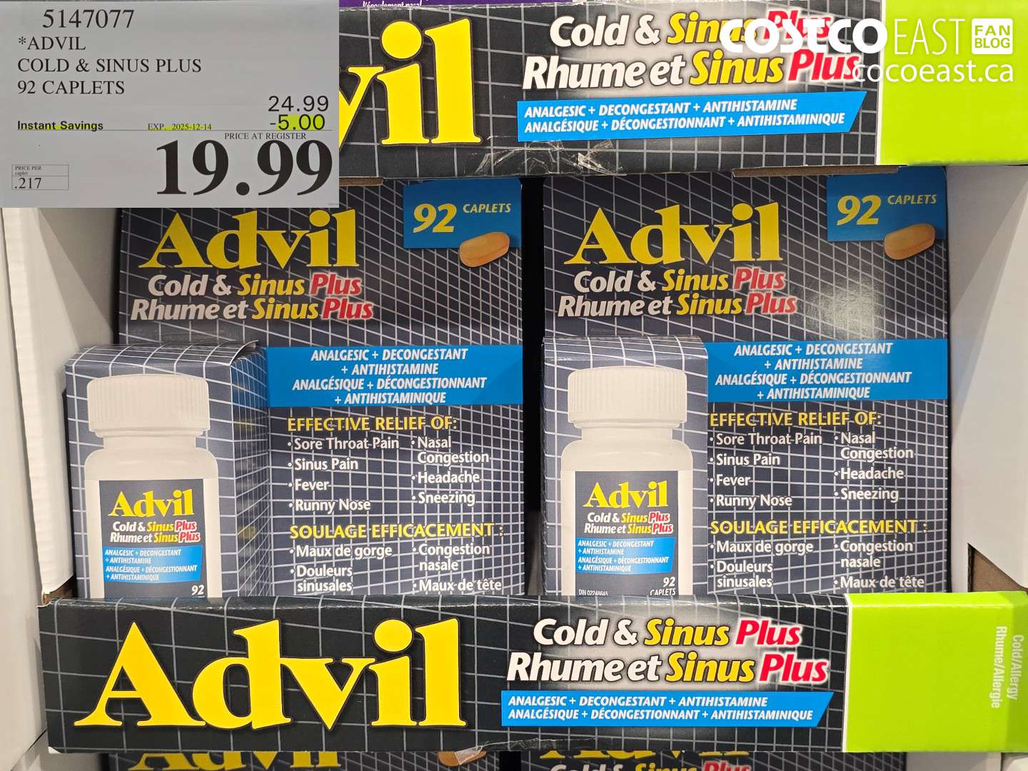 5147077 ADVIL COLD & SINUS PLUS 92 CAPLETS ($5.00 INSTANT SAVINGS EXPIRES ON 2025-12-14) $19.99