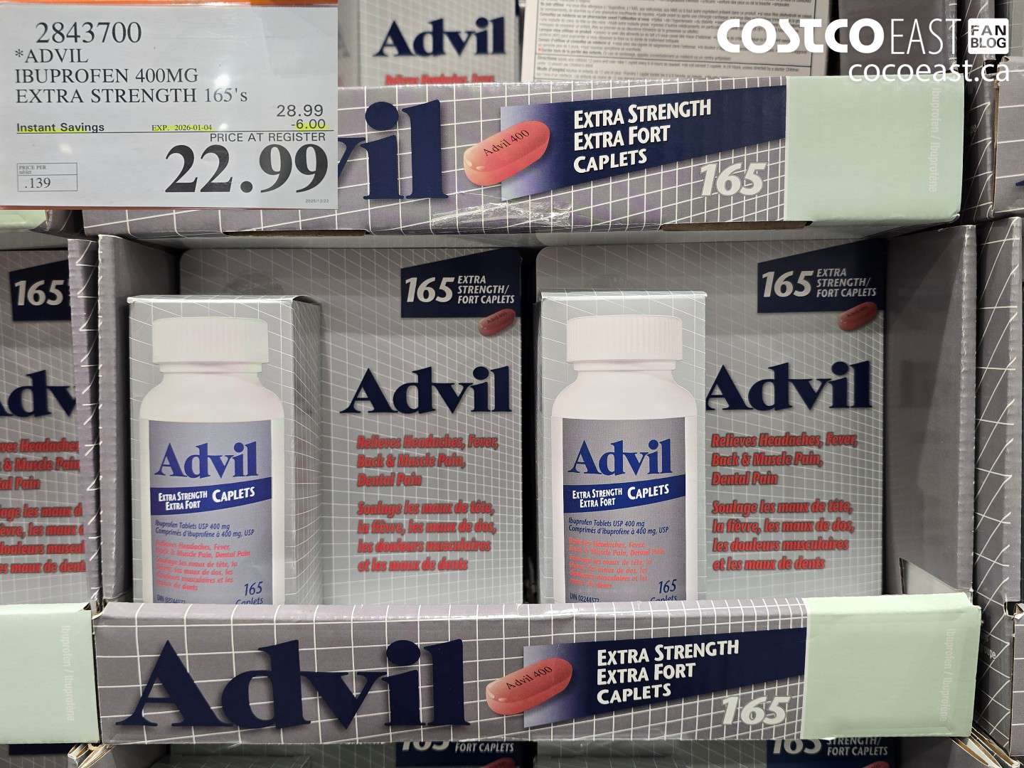 2843700 ADVIL IBUPROFEN 400MG EXTRA STRENGTH 165's ($6.00 INSTANT SAVINGS EXPIRES ON 2026-01-04) $22.99