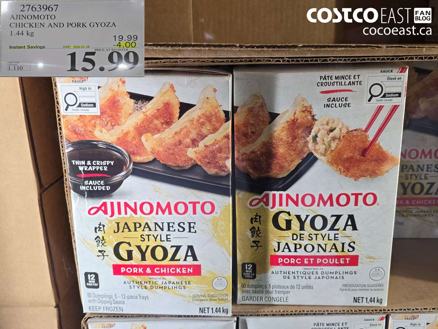 2163967 AJINOMOTO CHICKEN AND PORK GYOZA 1.44 KG ($4.00 INSTANT SAVINGS EXPIRES ON 2026-01-18) $15.99