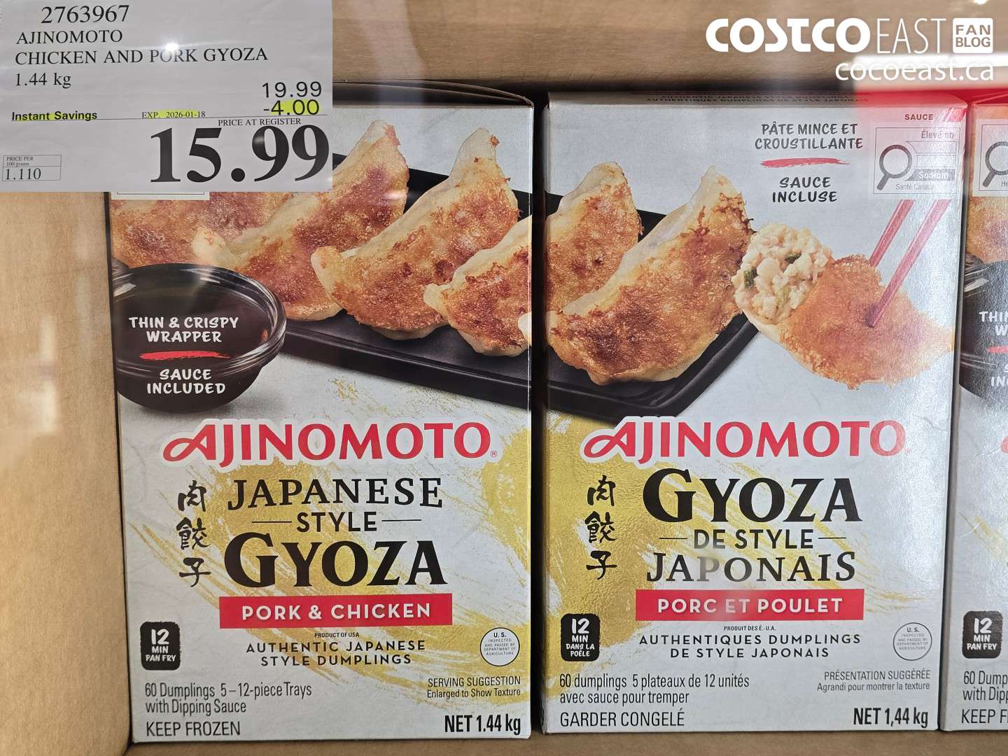 2763967 AJINOMOTO CHICKEN AND PORK GYOZA 1.44 kg ($4.00 INSTANT SAVINGS EXPIRES ON 2026-01-18) $15.99