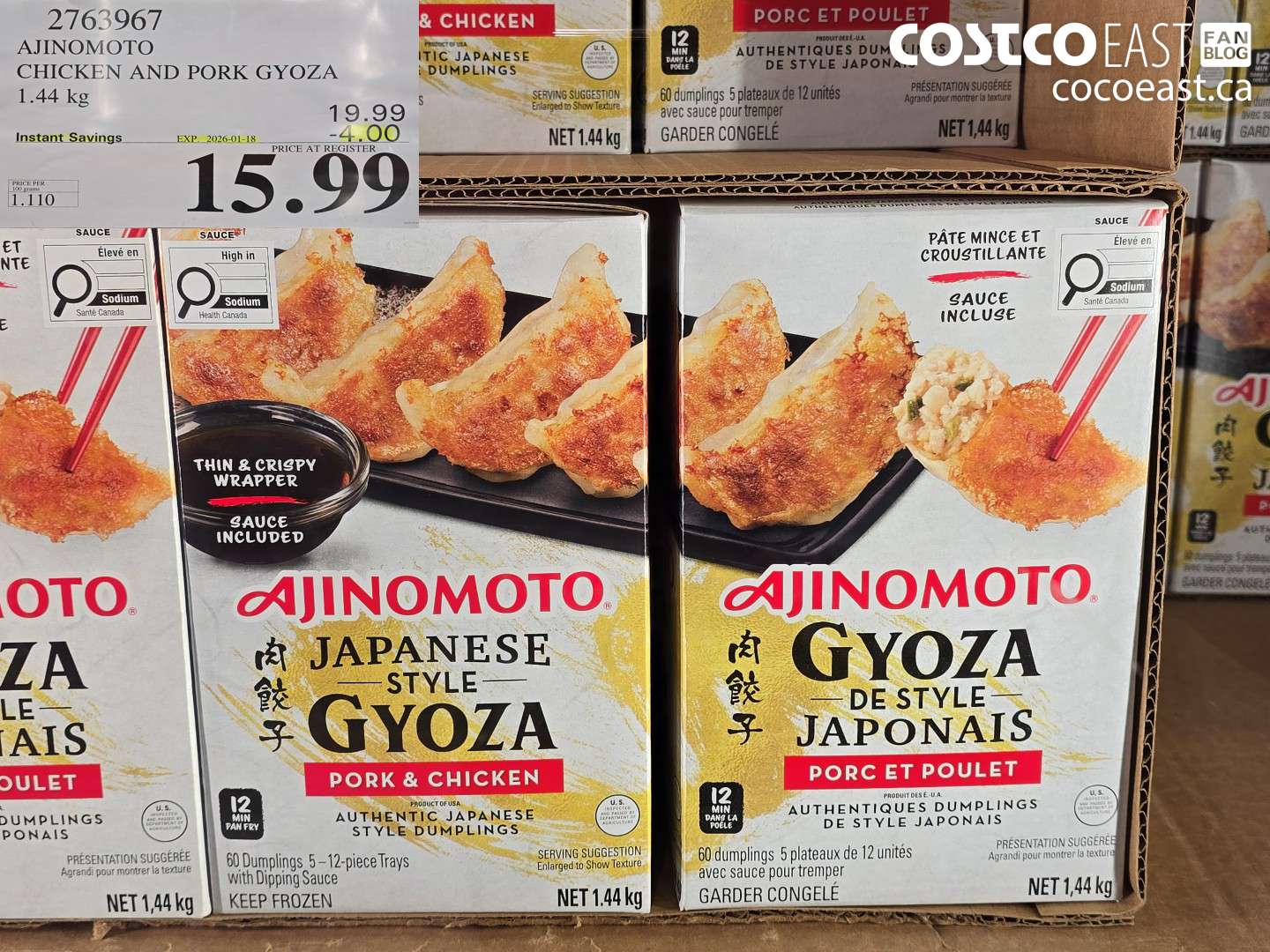 2763967 AJINOMOTO CHICKEN AND PORK GYOZA 1.44 kg ($4.00 INSTANT SAVINGS EXPIRES ON 2026-01-18) $15.99