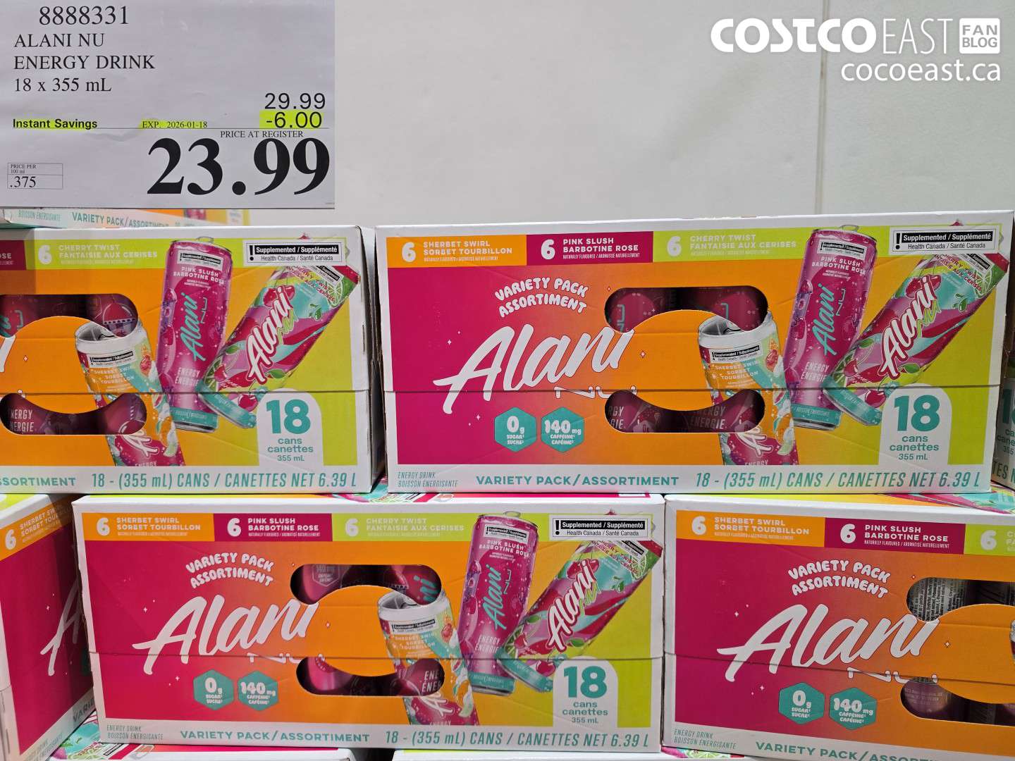 8888331 ALANI NU ENERGY DRINK 13 x 355 ML ($6.00 INSTANT SAVINGS EXPIRES ON 2026-01-18) $23.99