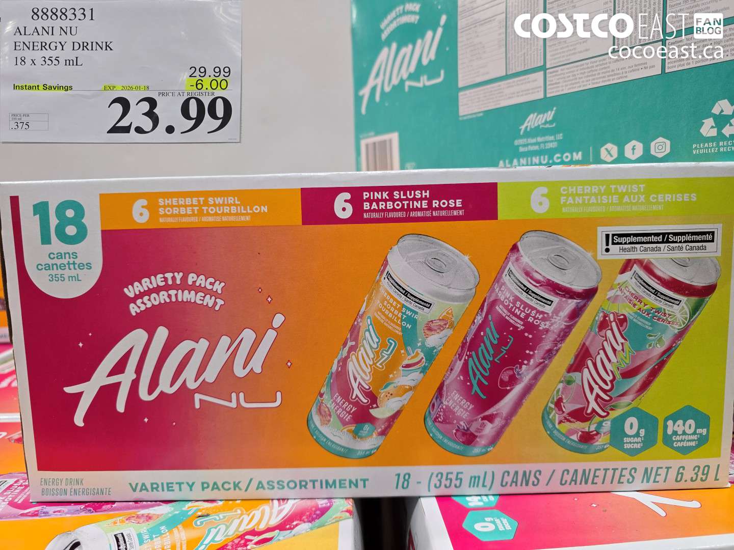 8888331 ALANI NU ENERGY DRINK 13 x 355 ML ($6.00 INSTANT SAVINGS EXPIRES ON 2026-01-18) $23.99