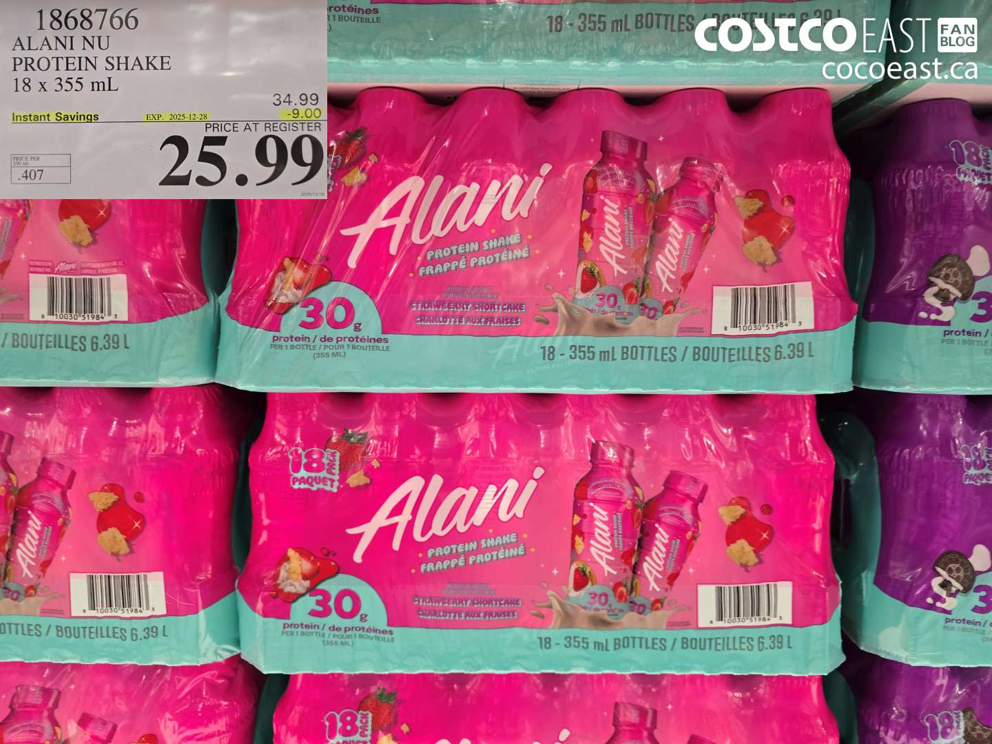 1868766 ALANI NU PROTEIN SHAKE 18 X 355 ML ($9.00 INSTANT SAVINGS EXPIRES ON 2025-12-28) $25.99