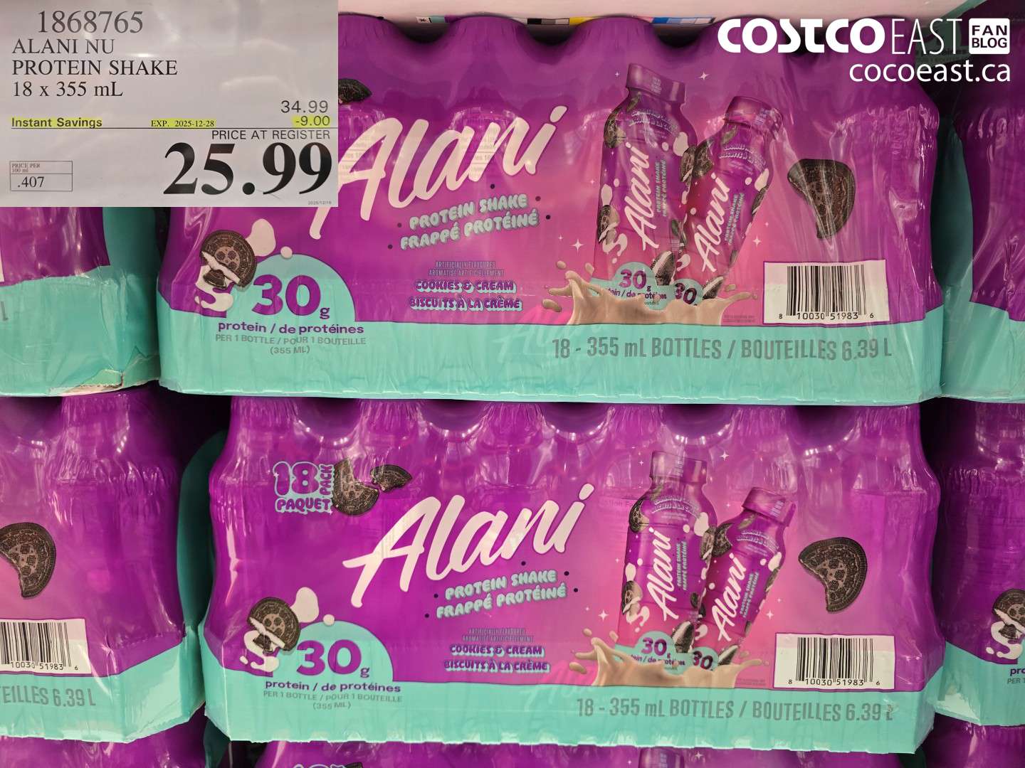 1868765 ALANI NU PROTEIN SHAKE 18 X 355 mL ($9.00 INSTANT SAVINGS EXPIRES ON 2025-12-28) $25.99