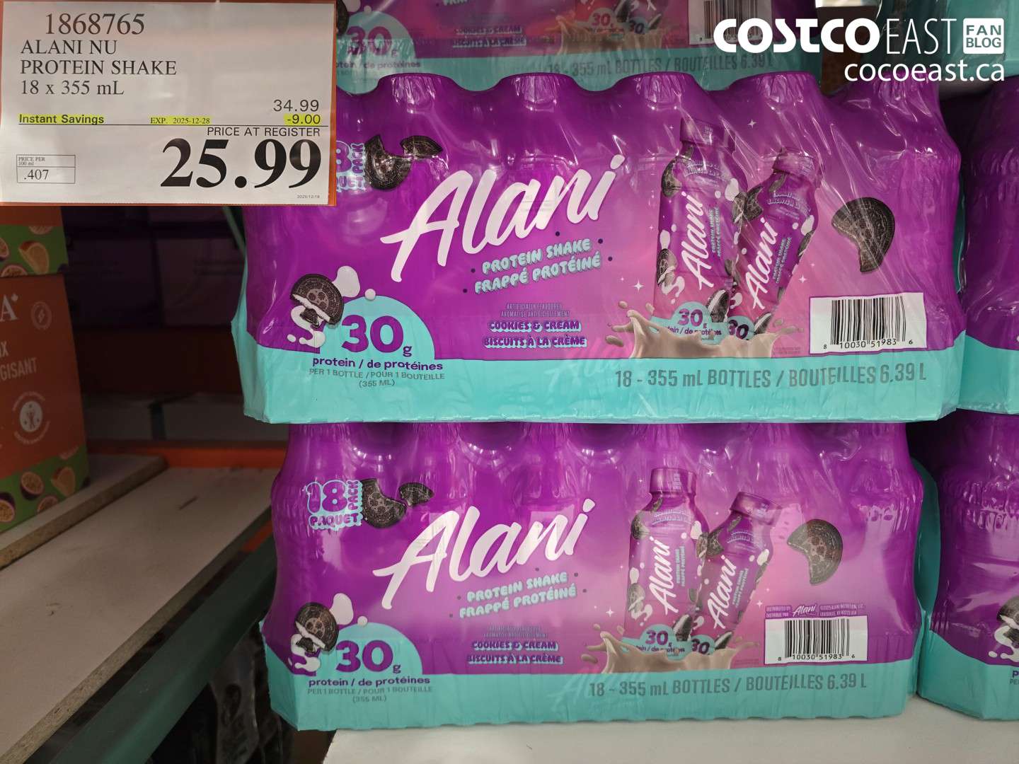 1868765 ALANI NU PROTEIN SHAKE 18 X 355 mL ($9.00 INSTANT SAVINGS EXPIRES ON 2025-12-28) $25.99