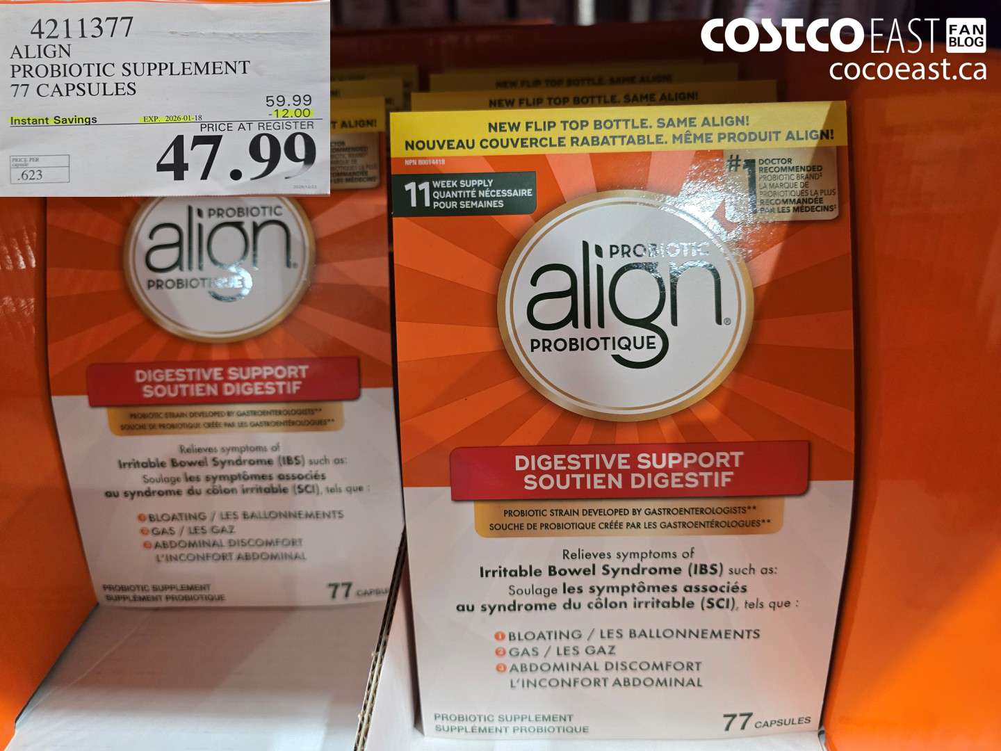 4211377 ALIGN PROBIOTIC SUPPLEMENT 77 CAPSULES ($12.00 INSTANT SAVINGS EXPIRES ON 2026-01-18) $47.99