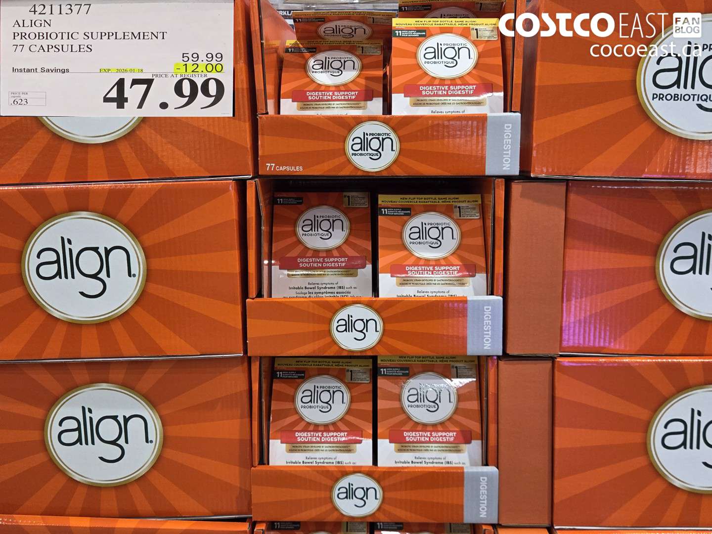 4211377 ALIGN PROBIOTIC SUPPLEMENT 77 CAPSULES ($12.00 INSTANT SAVINGS EXPIRES ON 2026-01-18) $47.99