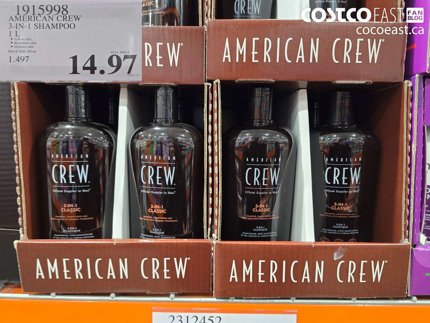 1915998 AMERICAN CREW 3-IN-1 SHAMPOO 1 L $19.97