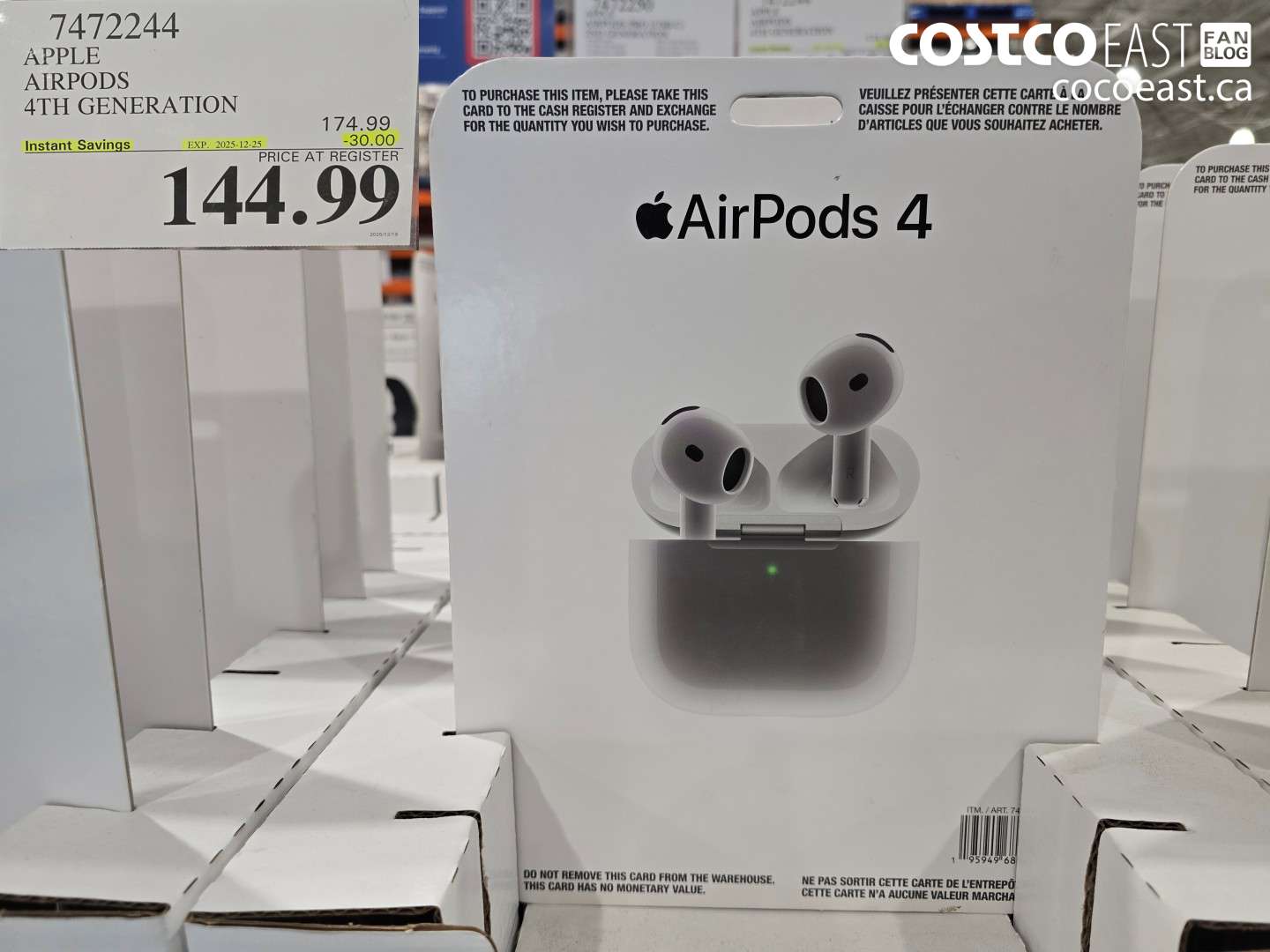 7472244 APPLE AIRPODS 4TH GENERATION ($30.00 INSTANT SAVINGS EXPIRES ON 2025-12-25) $144.99