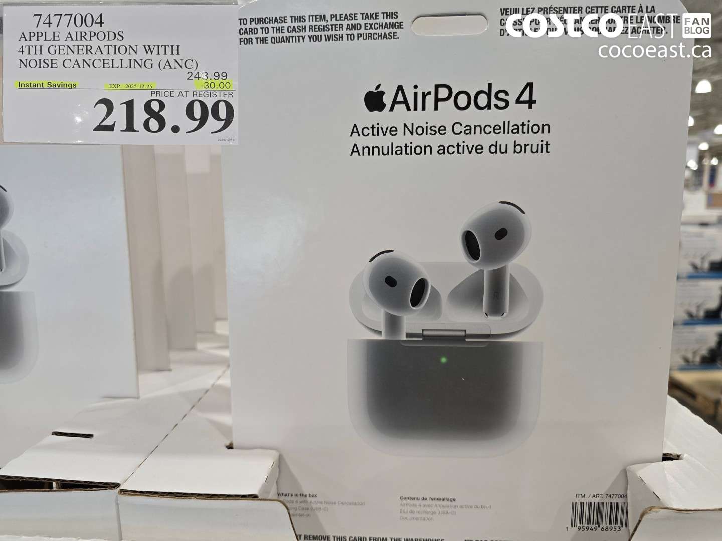 7477004 APPLE AIRPODS 4TH GENERATION WITH NOISE CANCELLING (ANC) ($30.00 INSTANT SAVINGS EXPIRES ON 2025-12-25) $218.99