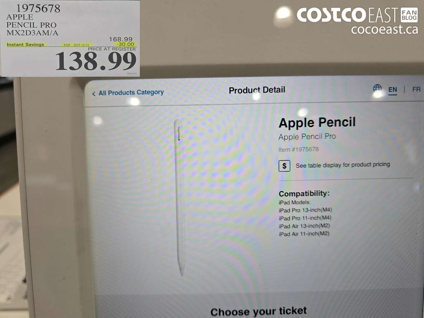 1975678 APPLE PENCIL PRO MX2D3AM/A ($30.00 INSTANT SAVINGS EXPIRES ON 2025-12-31) $138.99