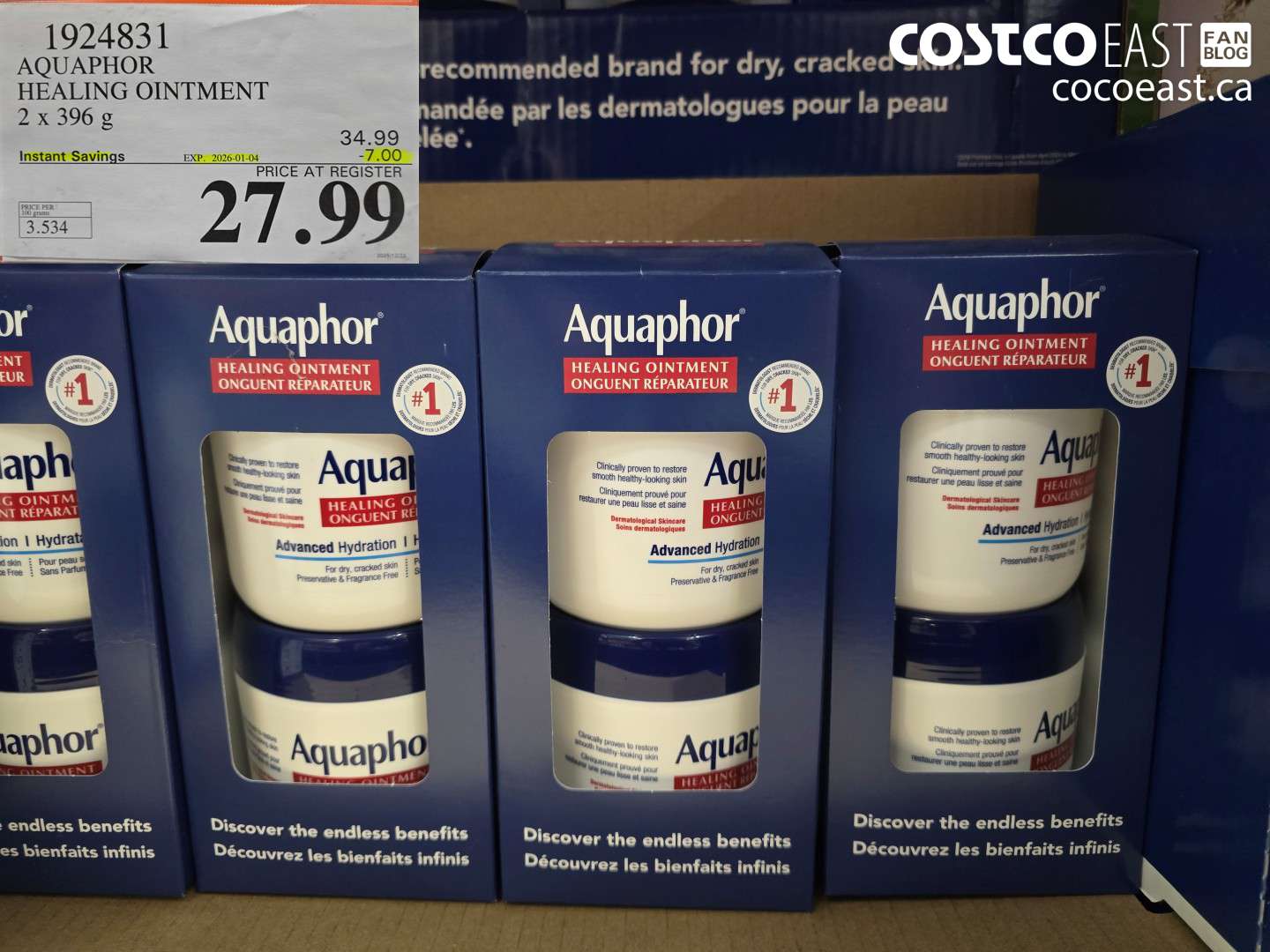1924831 AQUAPHOR HEALING OINTMENT 2 X 396 G ($7.00 INSTANT SAVINGS EXPIRES ON 2026-01-04) $27.99