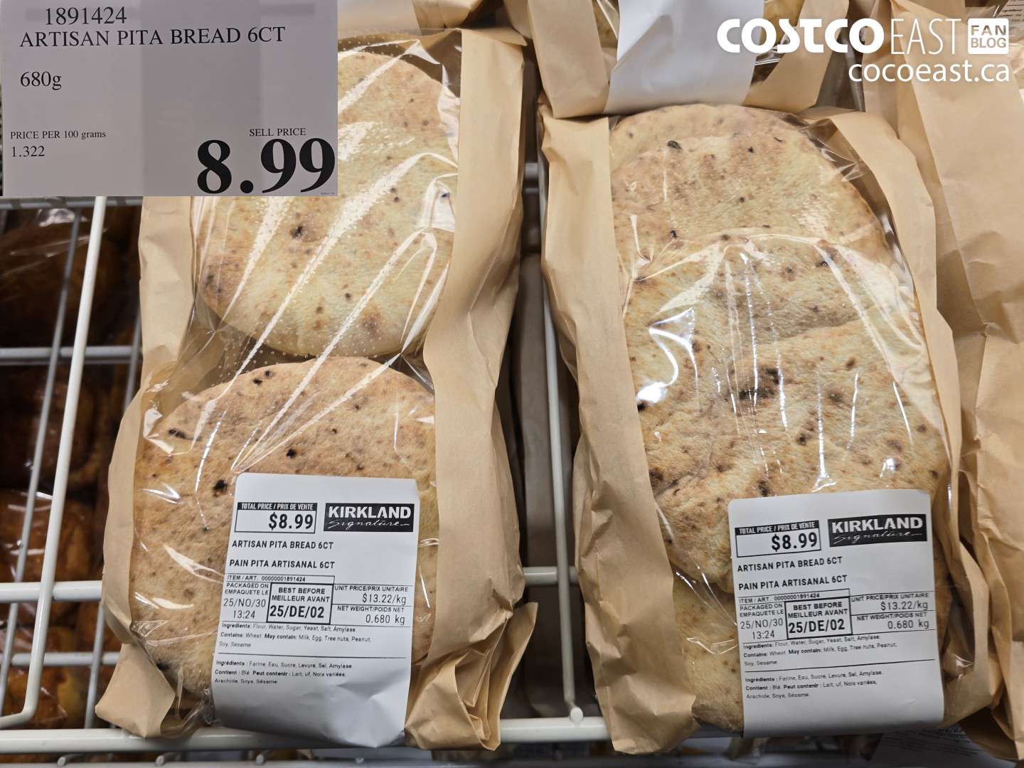 1891424 ARTISAN PITA BREAD 6CT 680g $8.99