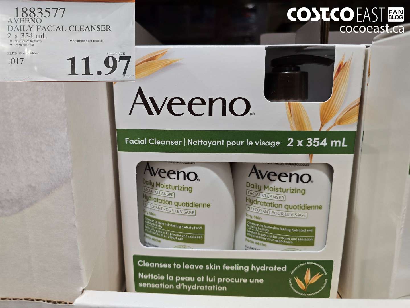 1883577 AVEENO DAILY FACIAL CLEANSER 2 x 354 ML $11.97