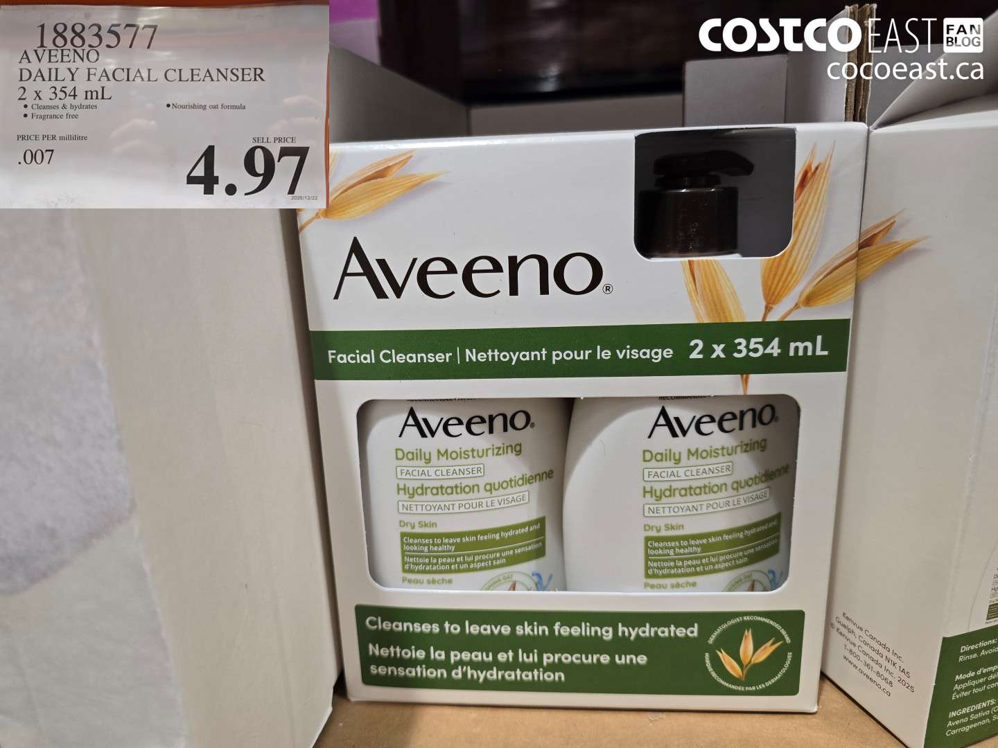 1883577 AVEENO DAILY FACIAL CLEANSER 2 x 354 ML $4.97