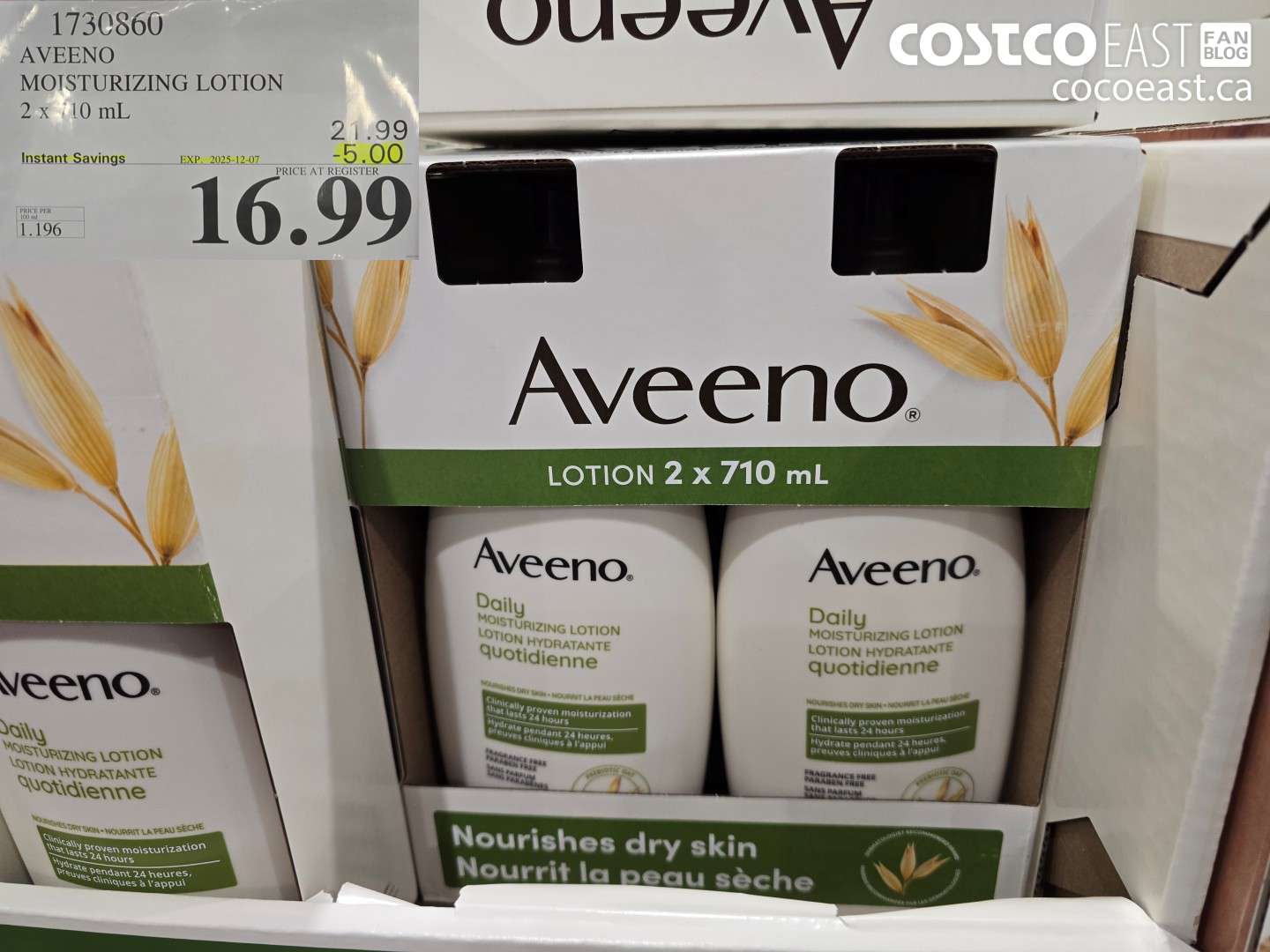 1730860 AVEENO MOISTURIZING LOTION 2 X 710 ML ($5.00 INSTANT SAVINGS EXPIRES ON 2025-12-07) $16.99