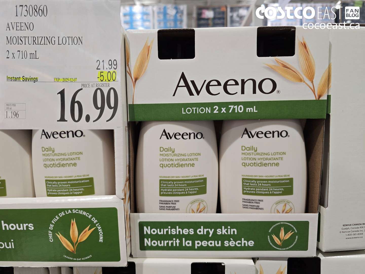 1730800 AVEENO MOISTURIZING LOTION 2 x 710 ML ($5.00 INSTANT SAVINGS EXPIRES ON 2025-12-07) $16.99