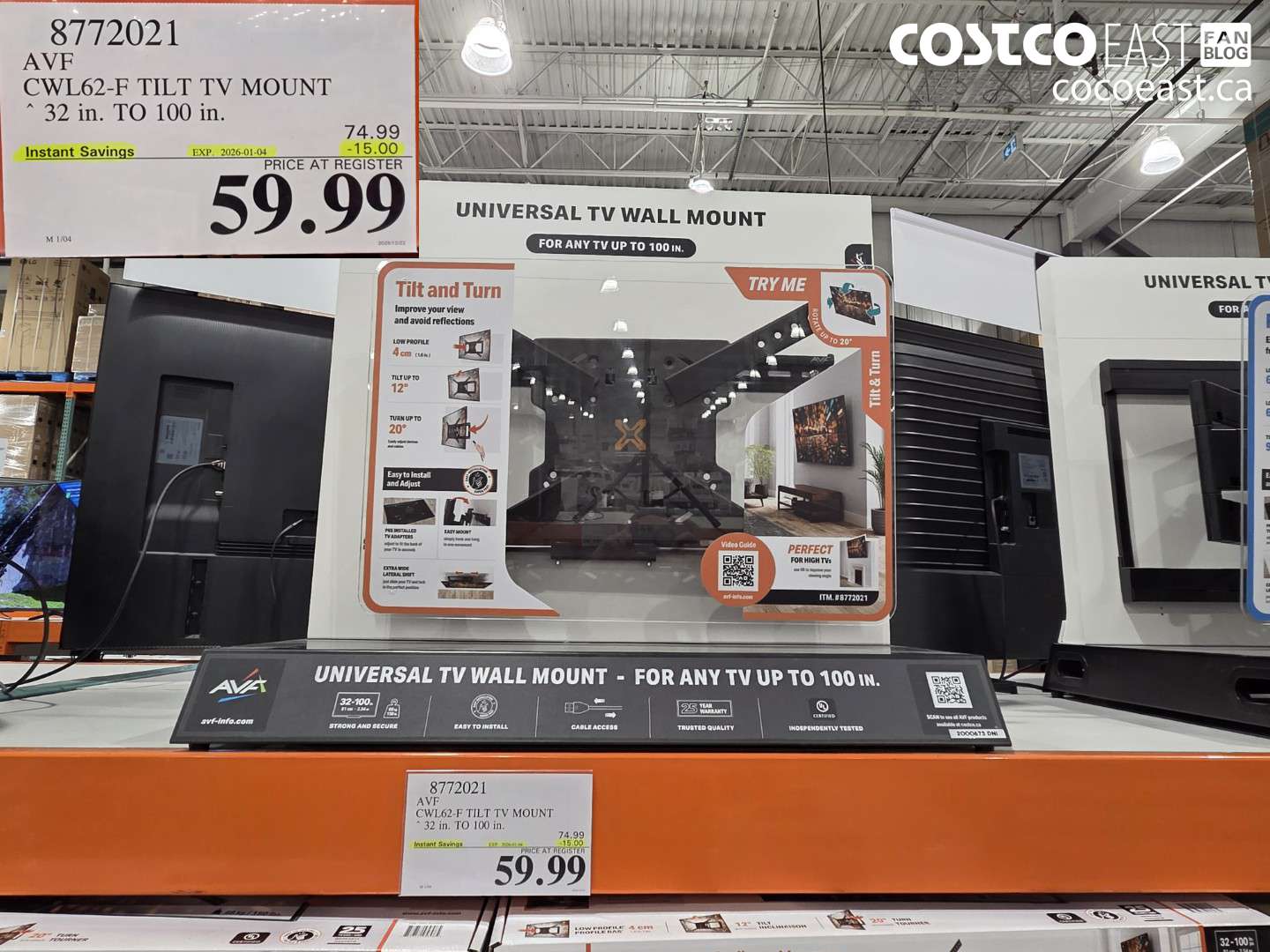 8772021 AVF CWL62-F TILT TV MOUNT 32 in. TO 100 in. ($15.00 INSTANT SAVINGS EXPIRES ON 2026-01-04) $59.99