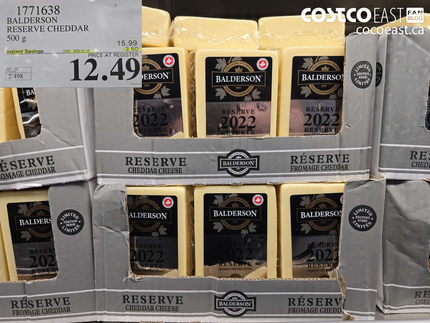 1771638 BALDERSON RESERVE CHEDDAR 500 G ($3.50 INSTANT SAVINGS EXPIRES ON 2026-01-18) $12.49