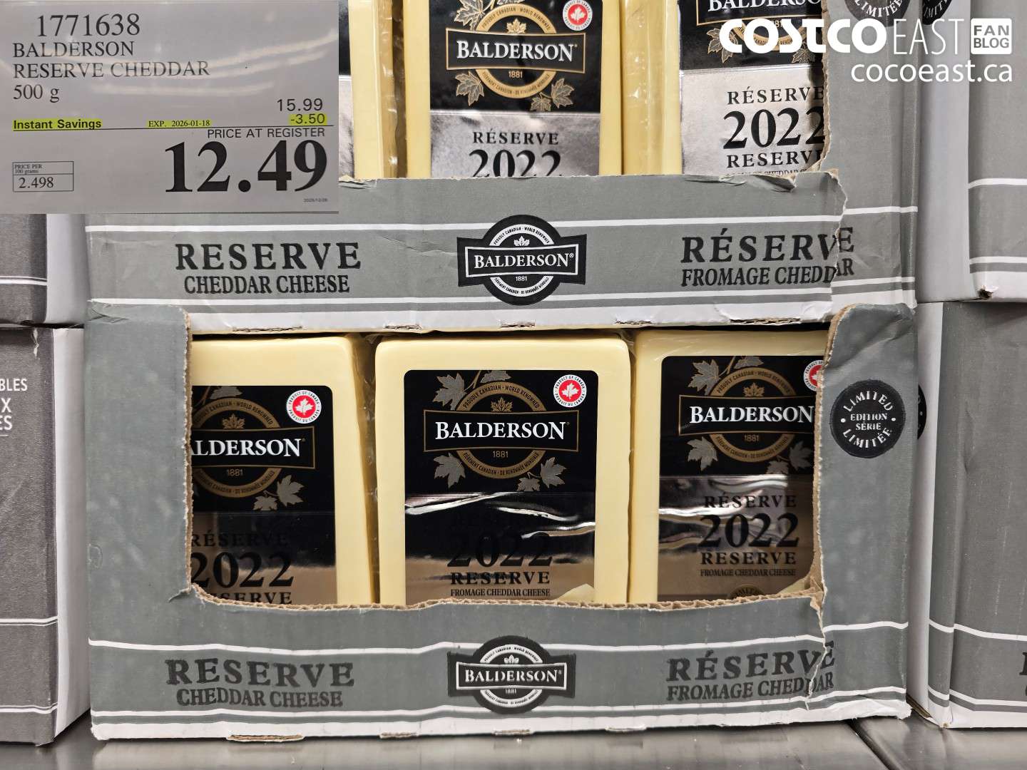 1771638 BALDERSON RESERVE CHEDDAR 500 G ($3.50 INSTANT SAVINGS EXPIRES ON 2026-01-18) $12.49