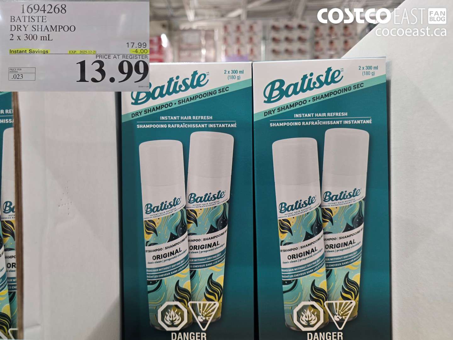 1694268 BATISTE DRY SHAMPOO 2 X 300 ML ($4.00 INSTANT SAVINGS EXPIRES ON 2025-12-21) $13.99