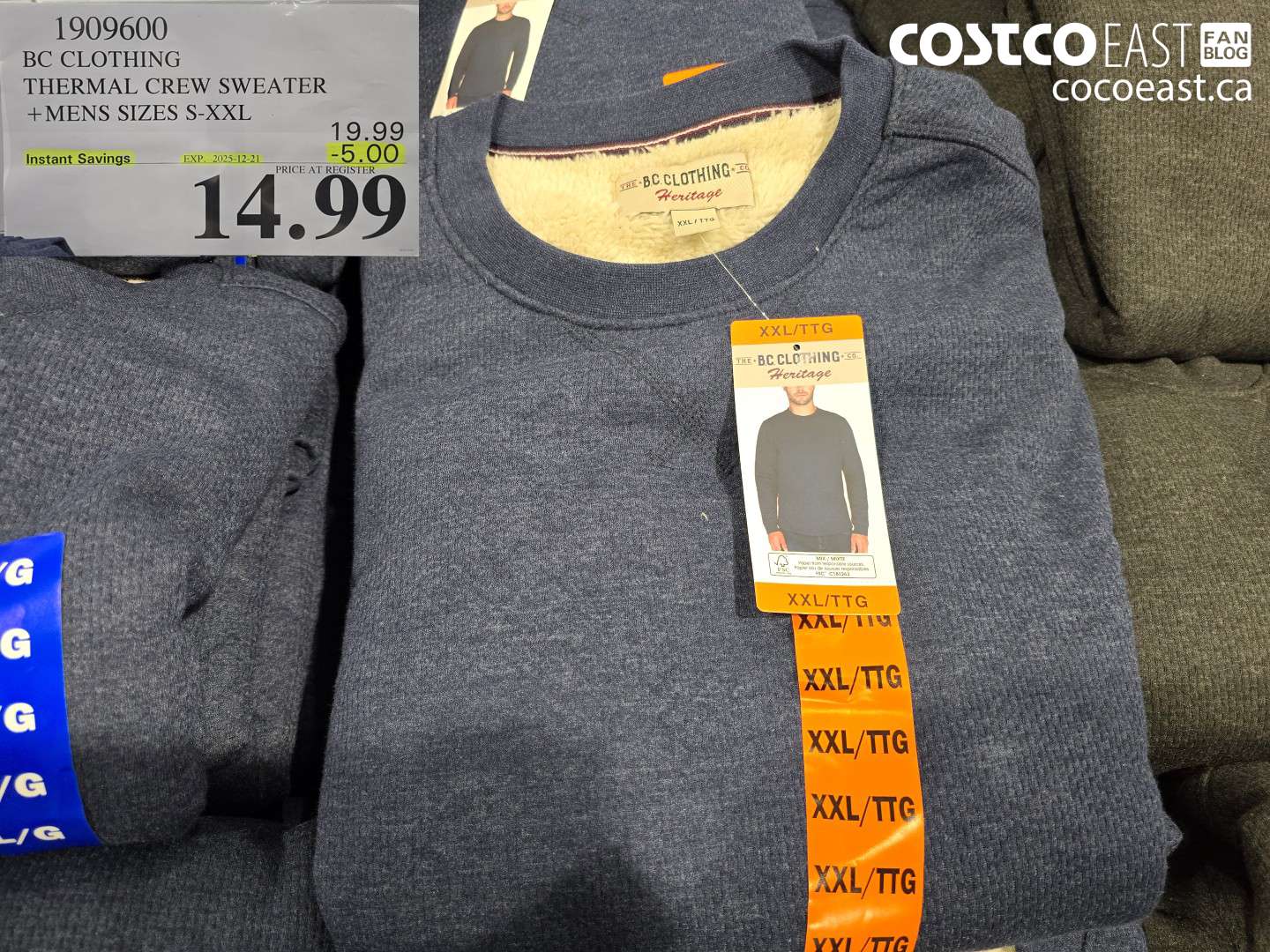 1909600 BC CLOTHING THERMAL CREW SWEATER +MENS SIZES S-XXL ($5.00 INSTANT SAVINGS EXPIRES ON 2025-12-21) $14.99