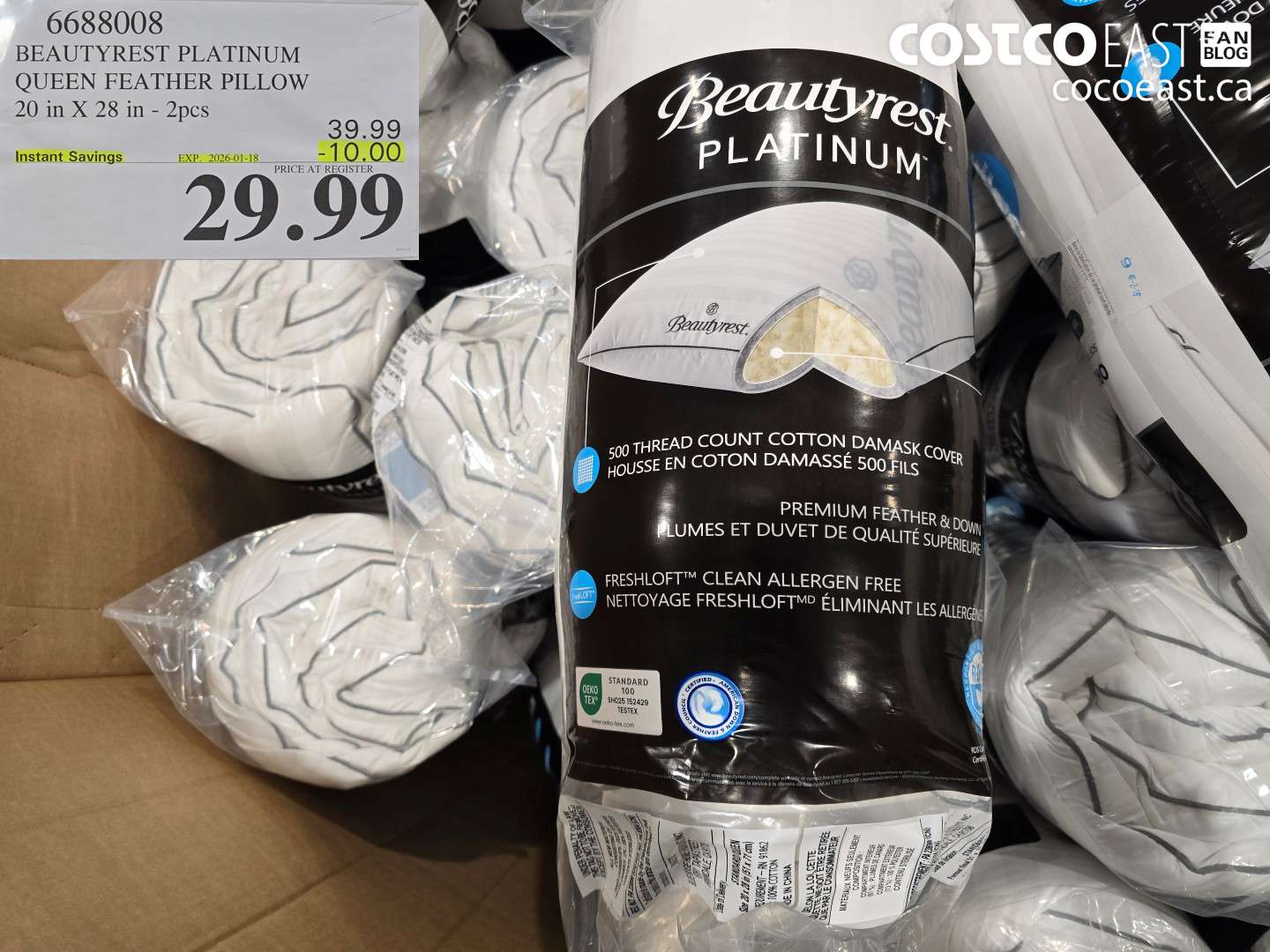 6688008 BEAUTYREST PLATINUM QUEEN FEATHER PILLOW 20 in X 28 in - 2pcs ($10.00 INSTANT SAVINGS EXPIRES ON 2026-01-18) $29.99