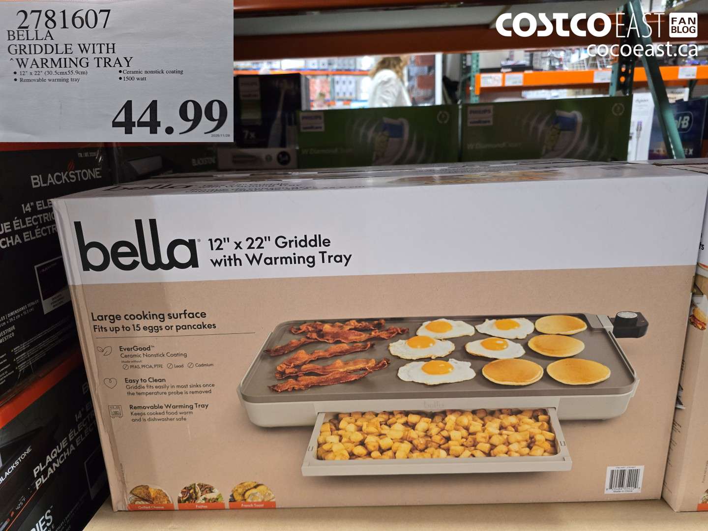 2181607 BELLA GRIDDLE WITH “WARMING TRAY $44.99