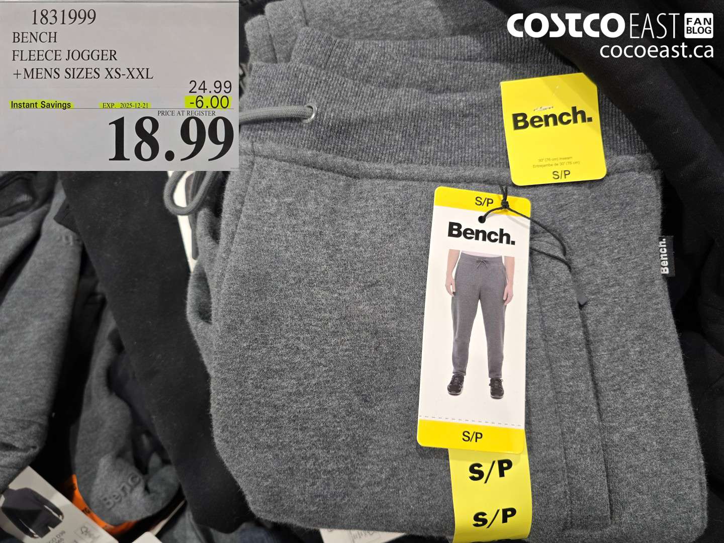 1831999 BENCH FLEECE JOGGER +MENS SIZES XS-XXL ($6.00 INSTANT SAVINGS EXPIRES ON 2025-12-21) $18.99