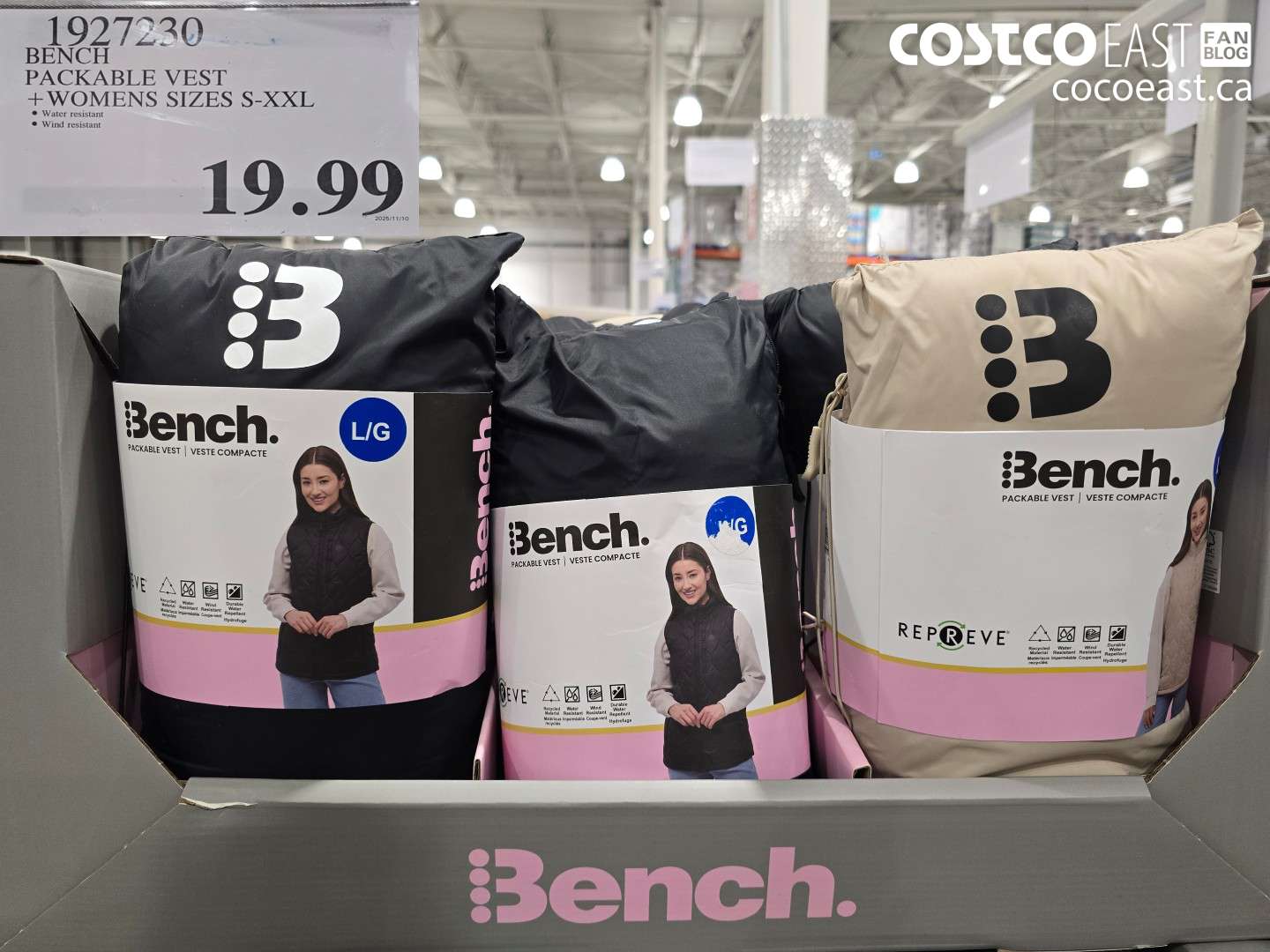 1927230 BENCH PACKABLE VEST +WOMENS SIZES S-XXL $19.99