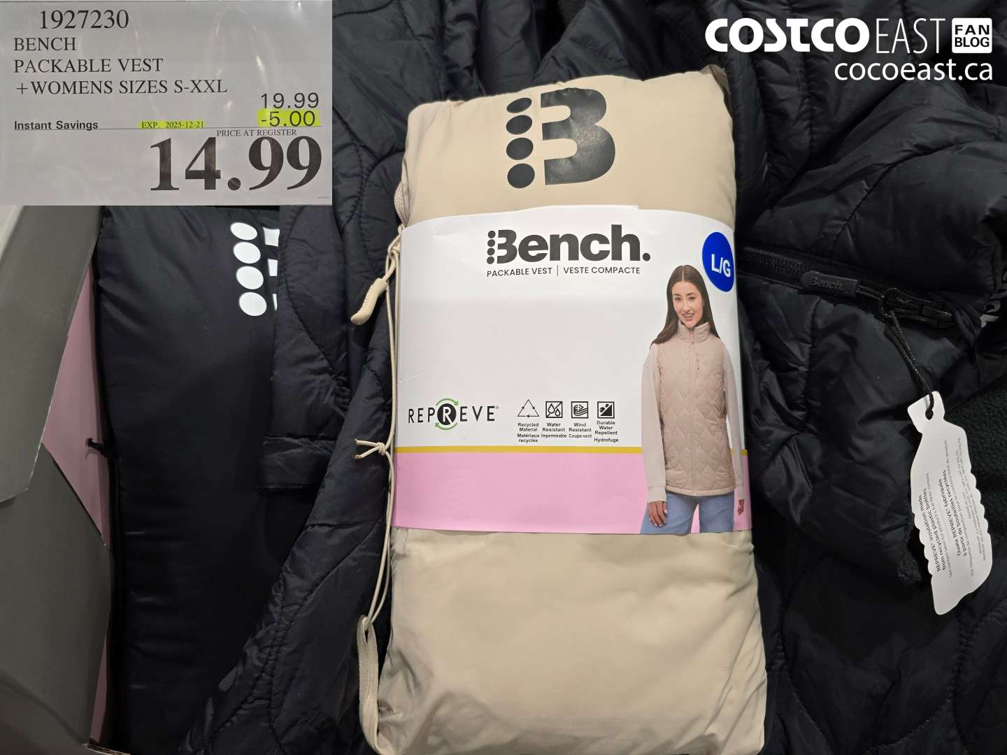 1927230 BENCH PACKABLE VEST +WOMENS SIZES S-XXL ($5.00 INSTANT SAVINGS EXPIRES ON 2025-12-21) $14.99