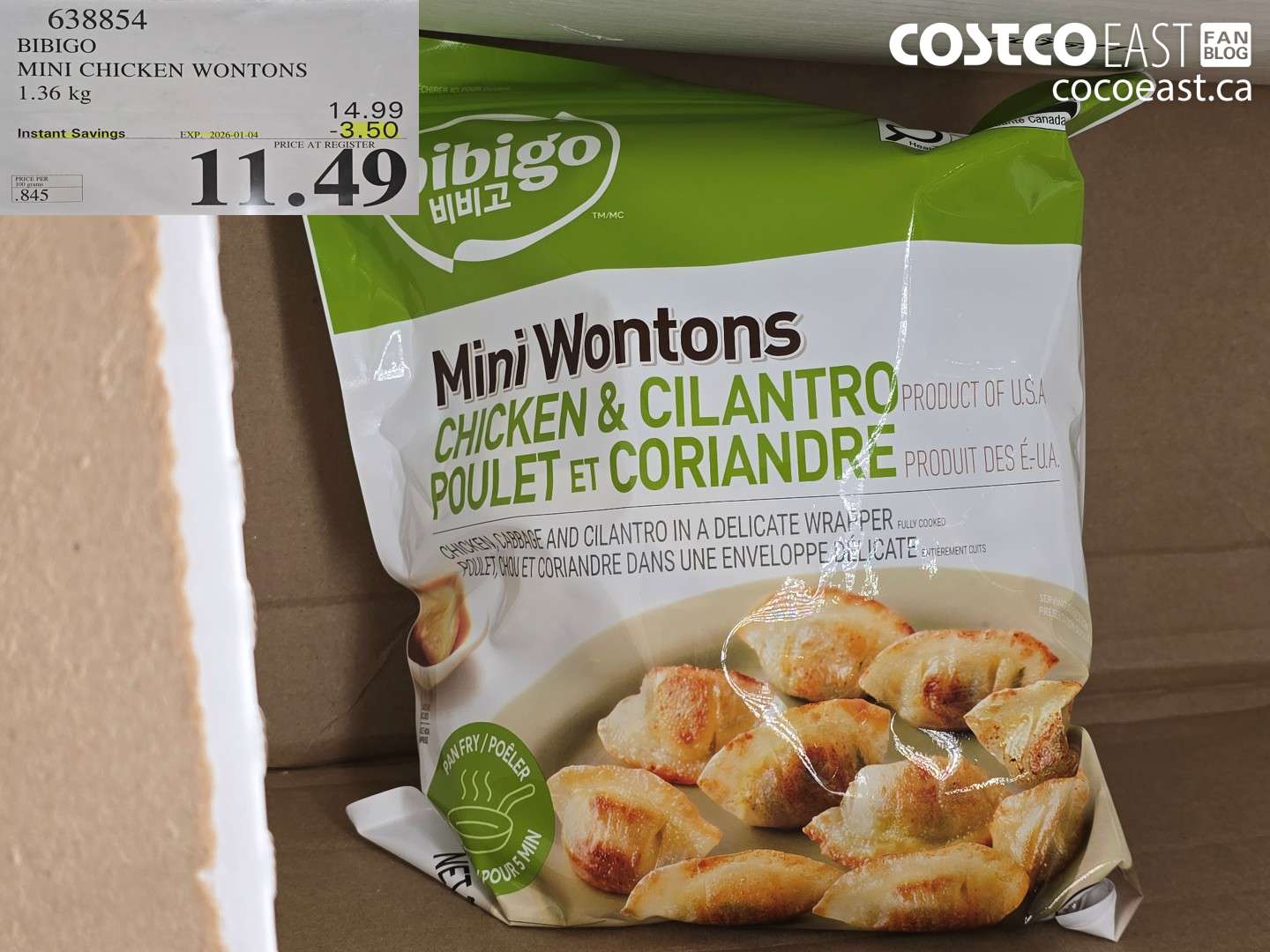 638854 BIBIGO MINI CHICKEN WONTONS 1.36 KG ($3.50 INSTANT SAVINGS EXPIRES ON 2026-01-04) $11.49