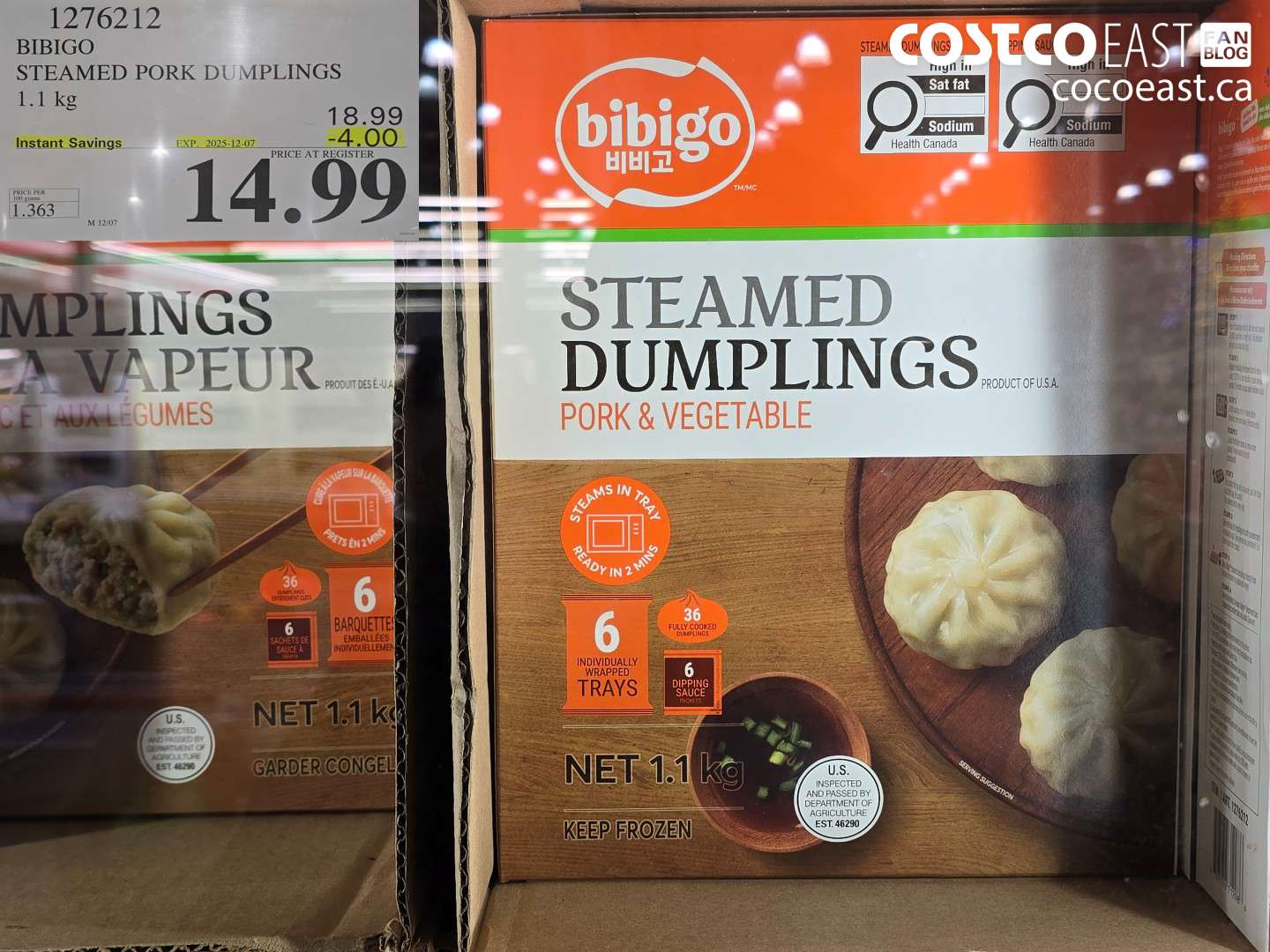 1276212 BIBIGO STEAMED DUMPLINGS PORK 1.1 KG ($4.00 INSTANT SAVINGS EXPIRES ON 2025-12-07) $14.99