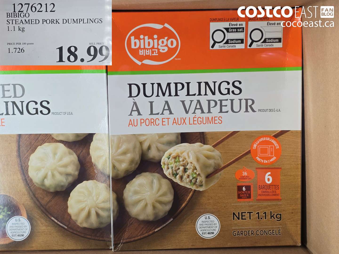 1276212 BIBIGO STEAMED PORK DUMPLINGS 1.1 KG $18.99