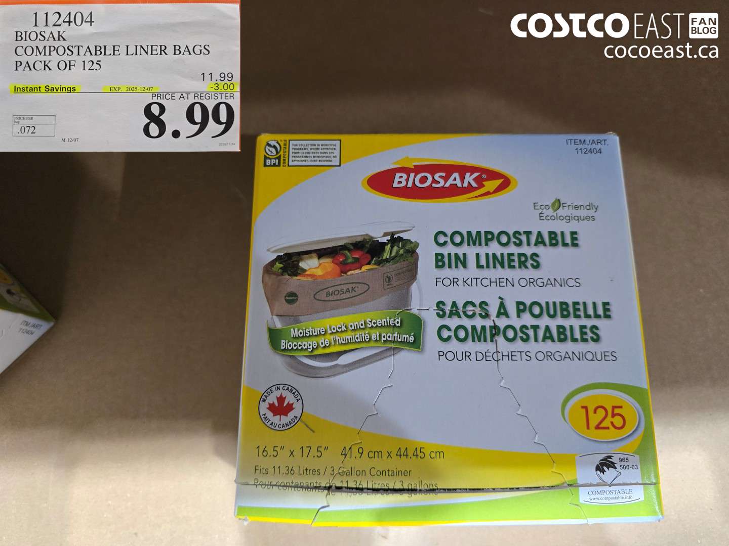 112404 BIOSAK COMPOSTABLE LINER BAGS PACK OF 125 ($3.00 INSTANT SAVINGS EXPIRES ON 2025-12-07) $8.99